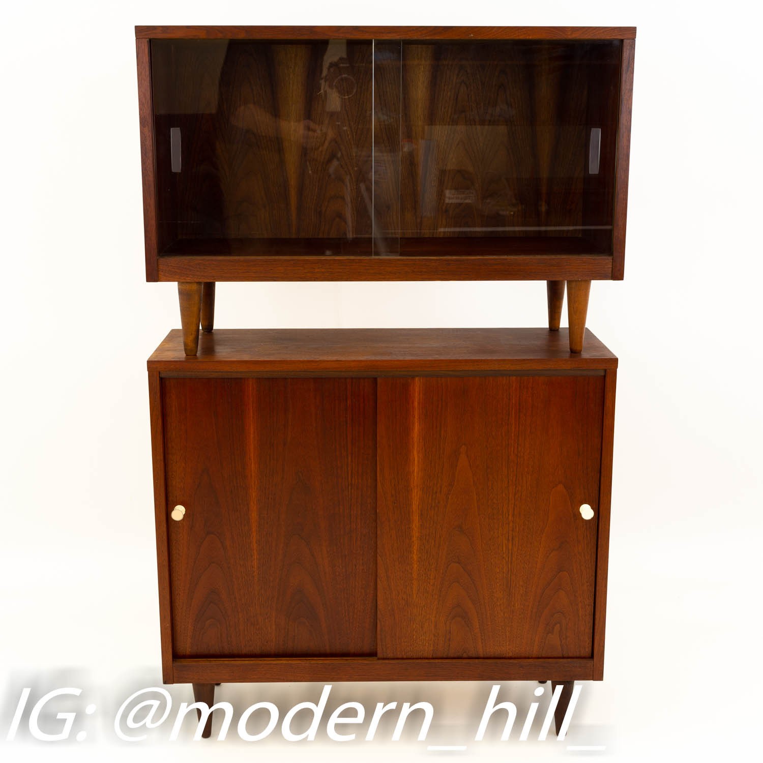 Crescent Furniture 2 Piece Mid Century Walnut Console Media Cabinet