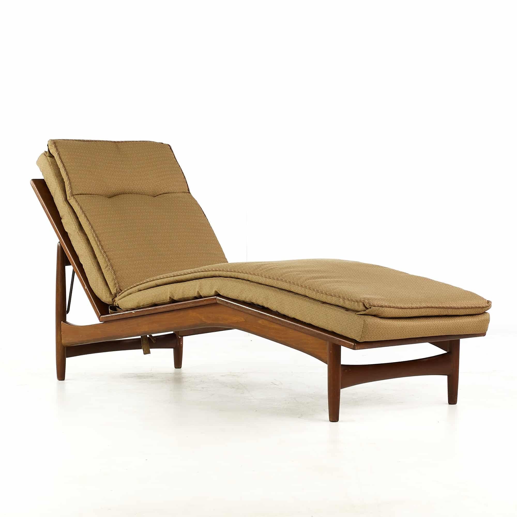 Kofod Larsen for Selig Mid Century Walnut Chaise Lounge Chair