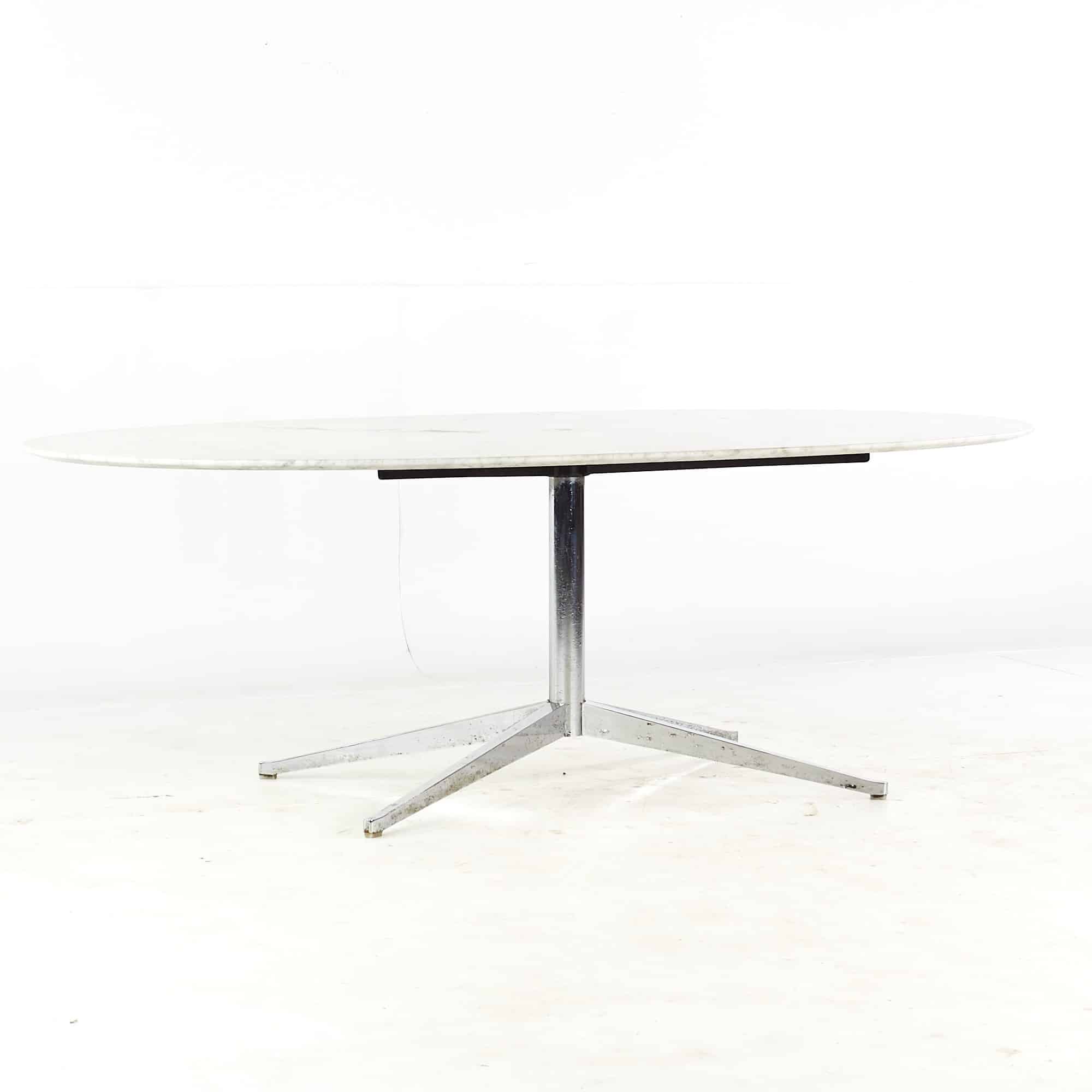 Florence Knoll Style Mid Century White Marble and Chrome Dining Table