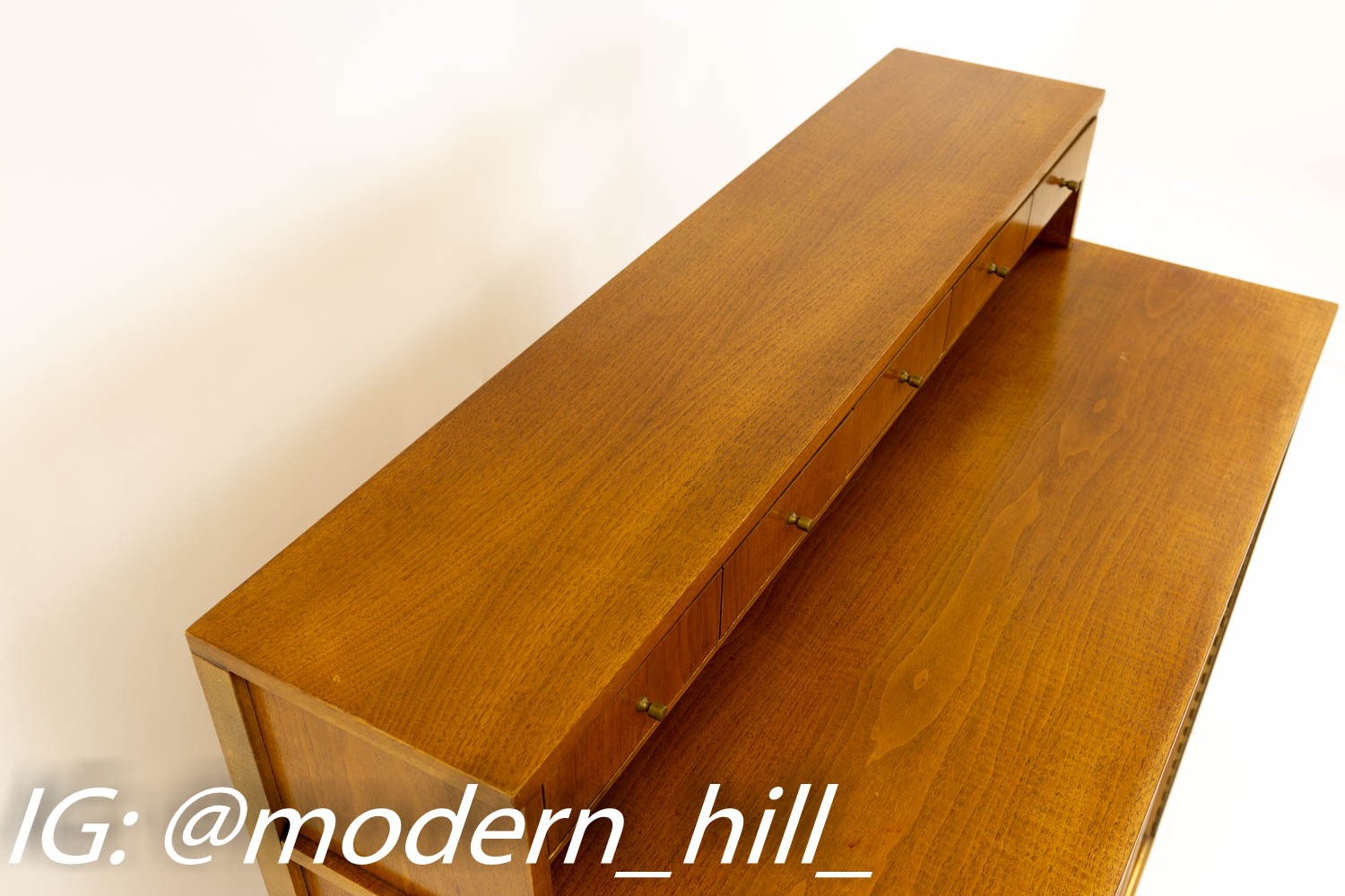 Paul McCobb Style Mid Century Caned and Walnut Highboy Dresser from West Michigan Furniture Company