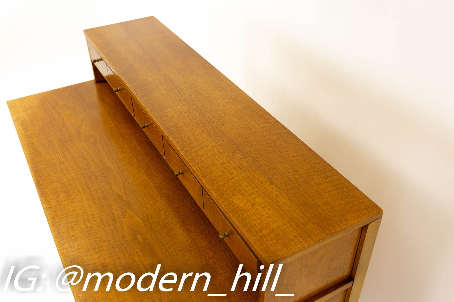 Paul McCobb Style Mid Century Caned and Walnut Highboy Dresser from West Michigan Furniture Company