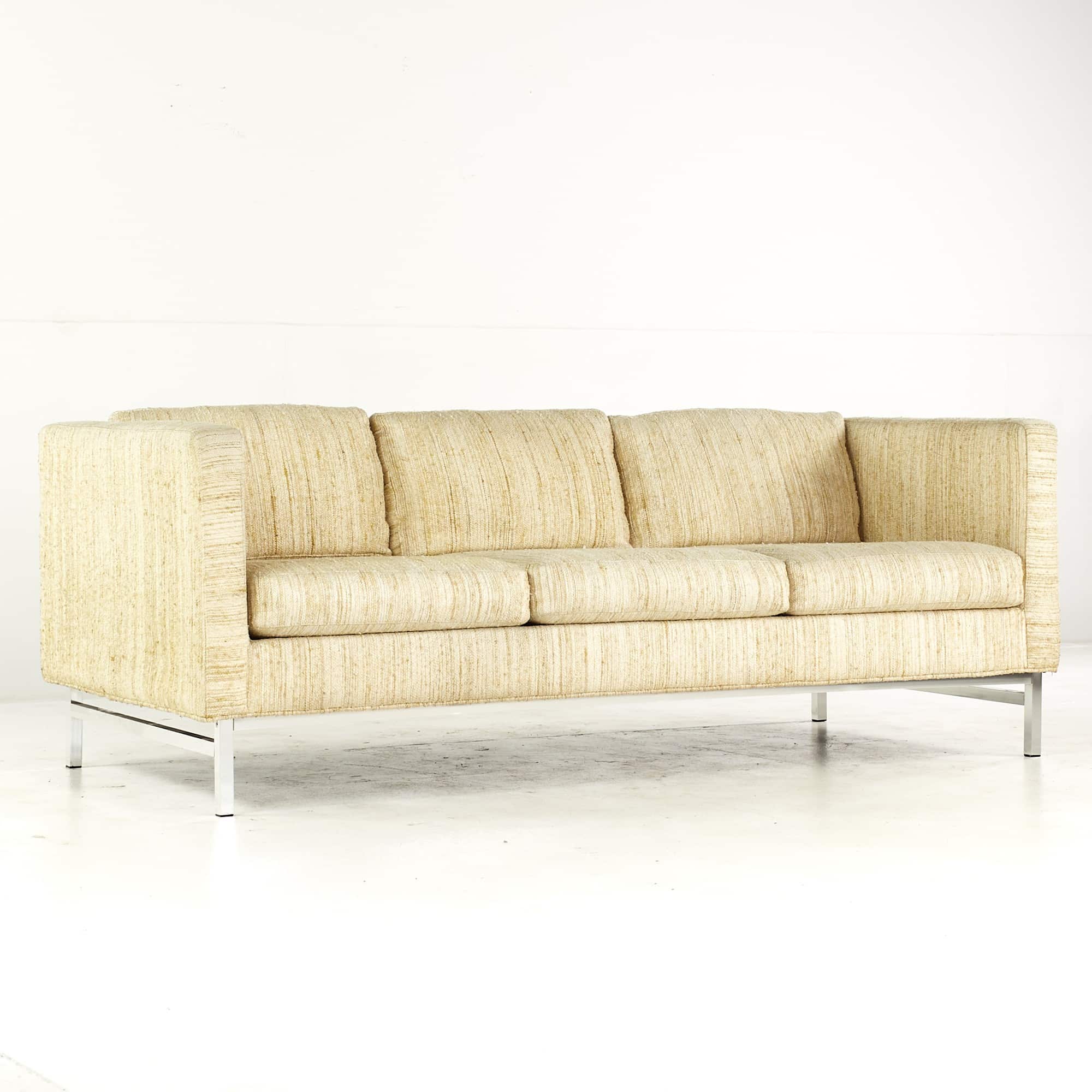Milo Baughman Style Selig Mid Century Chrome Sofa