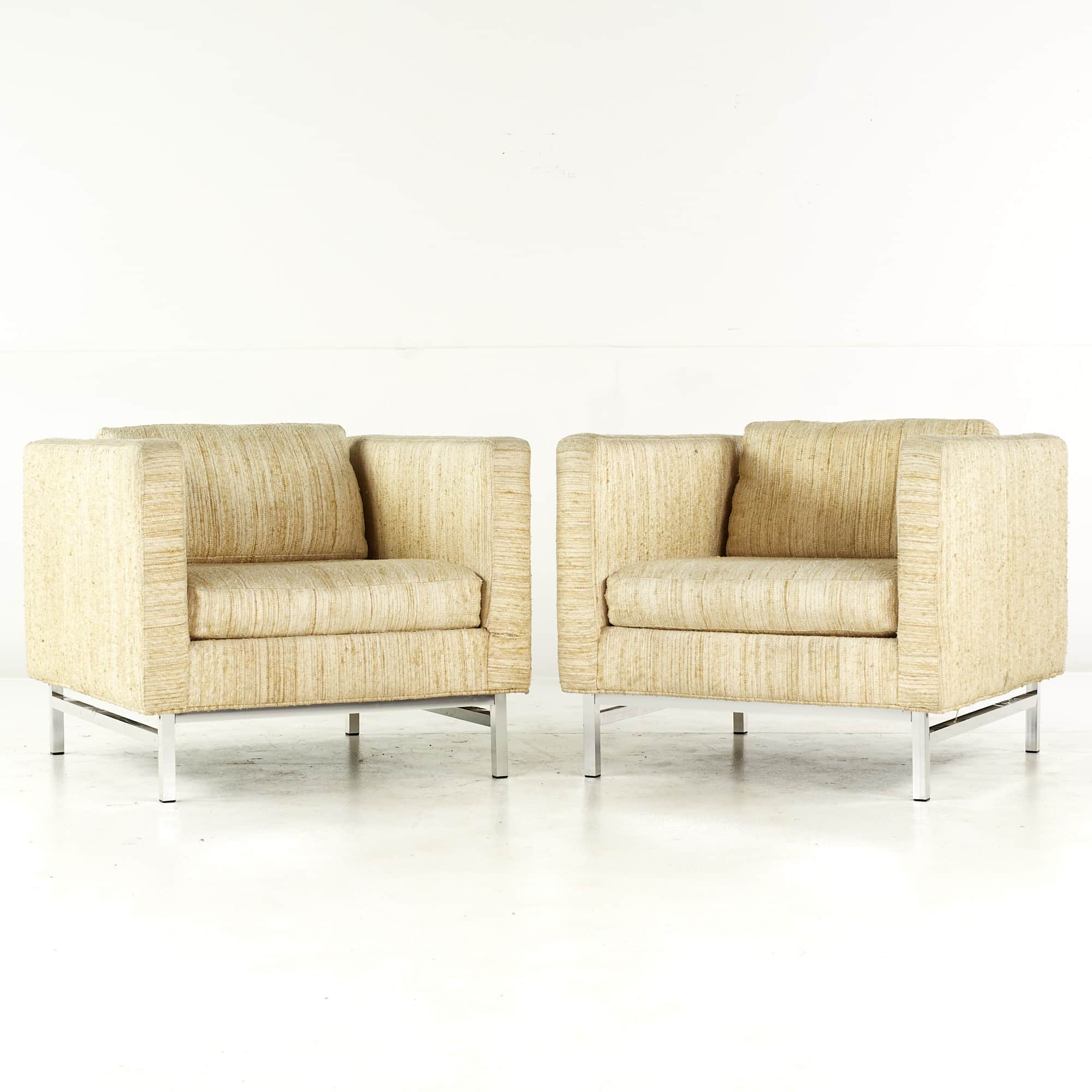 Milo Baughman Style Selig Mid Century Chrome Lounge Chair - Pair