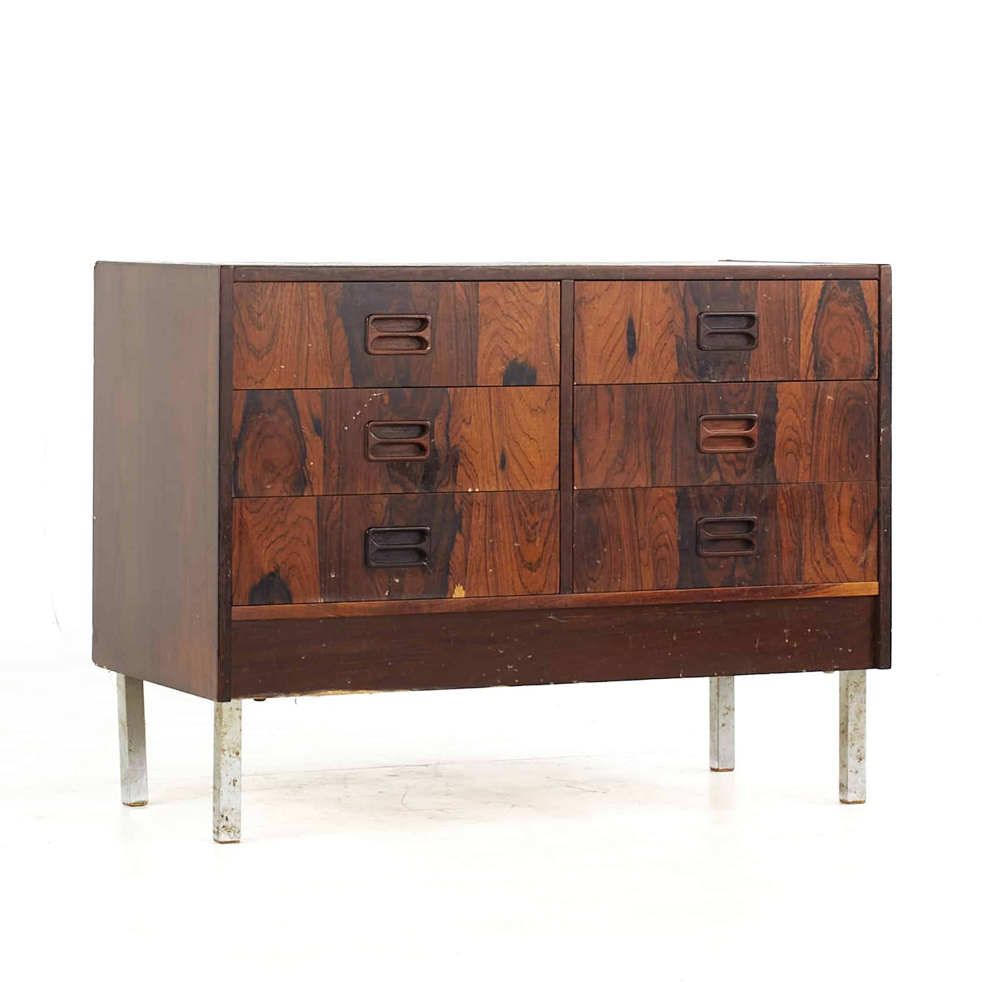 Mid Century Rosewood and Chrome Danish Dresser Chest of Drawers