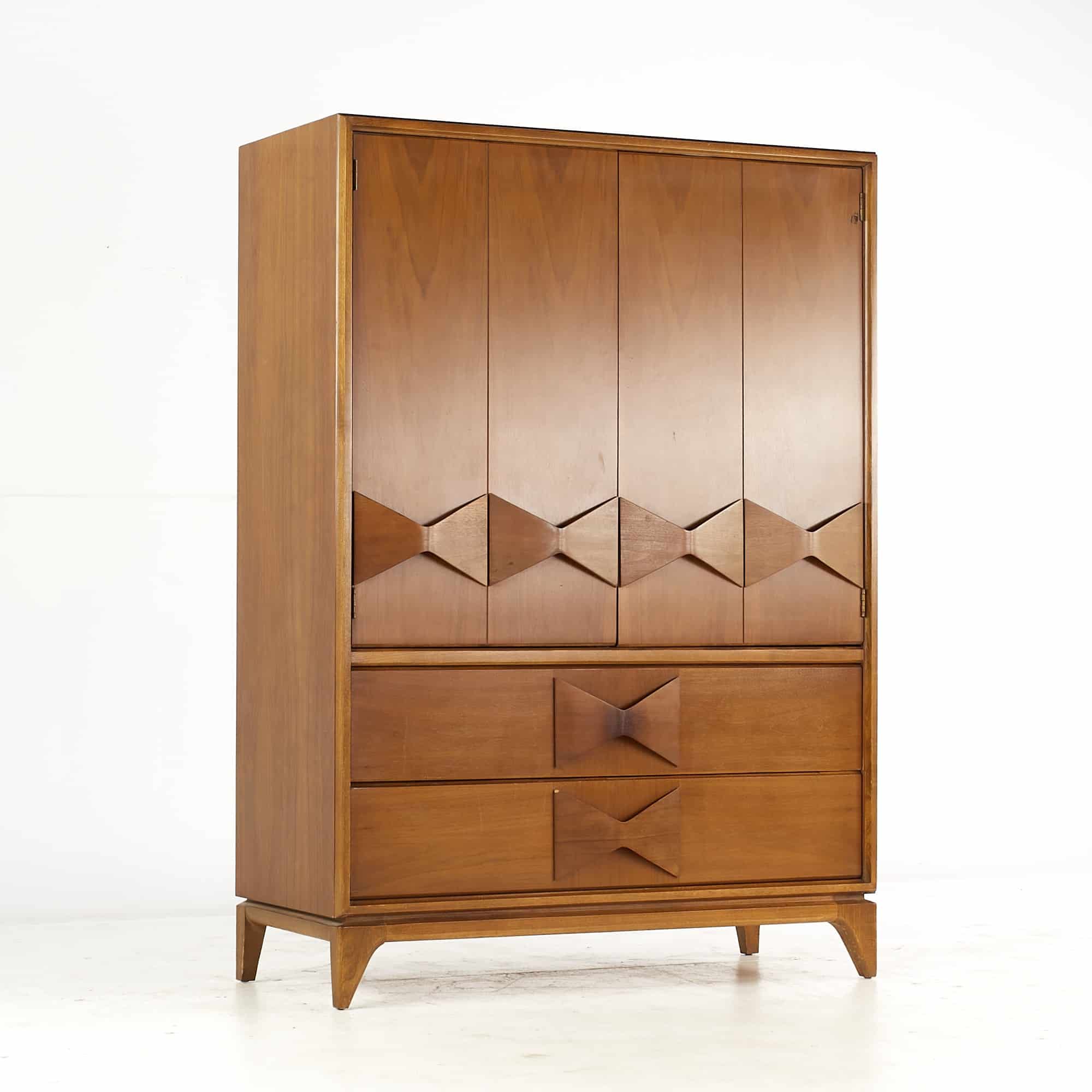 Kroehler Brasilia Style Mid Century Walnut Highboy Dresser Armoire