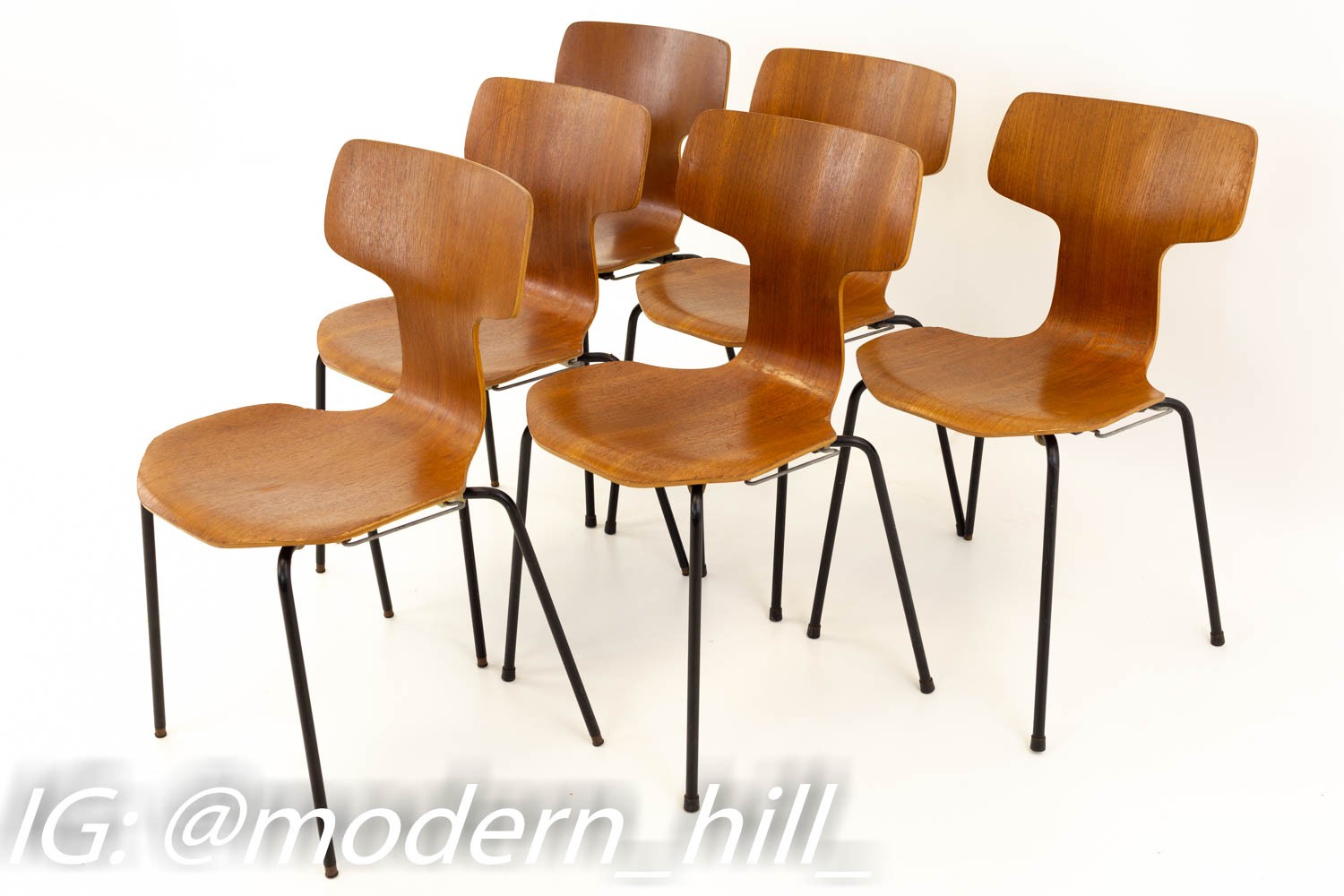 Arne Jacobsen for Fritz Hansen Model 3103 Mid Century Teak Hammer Dining Chairs - Set of 6