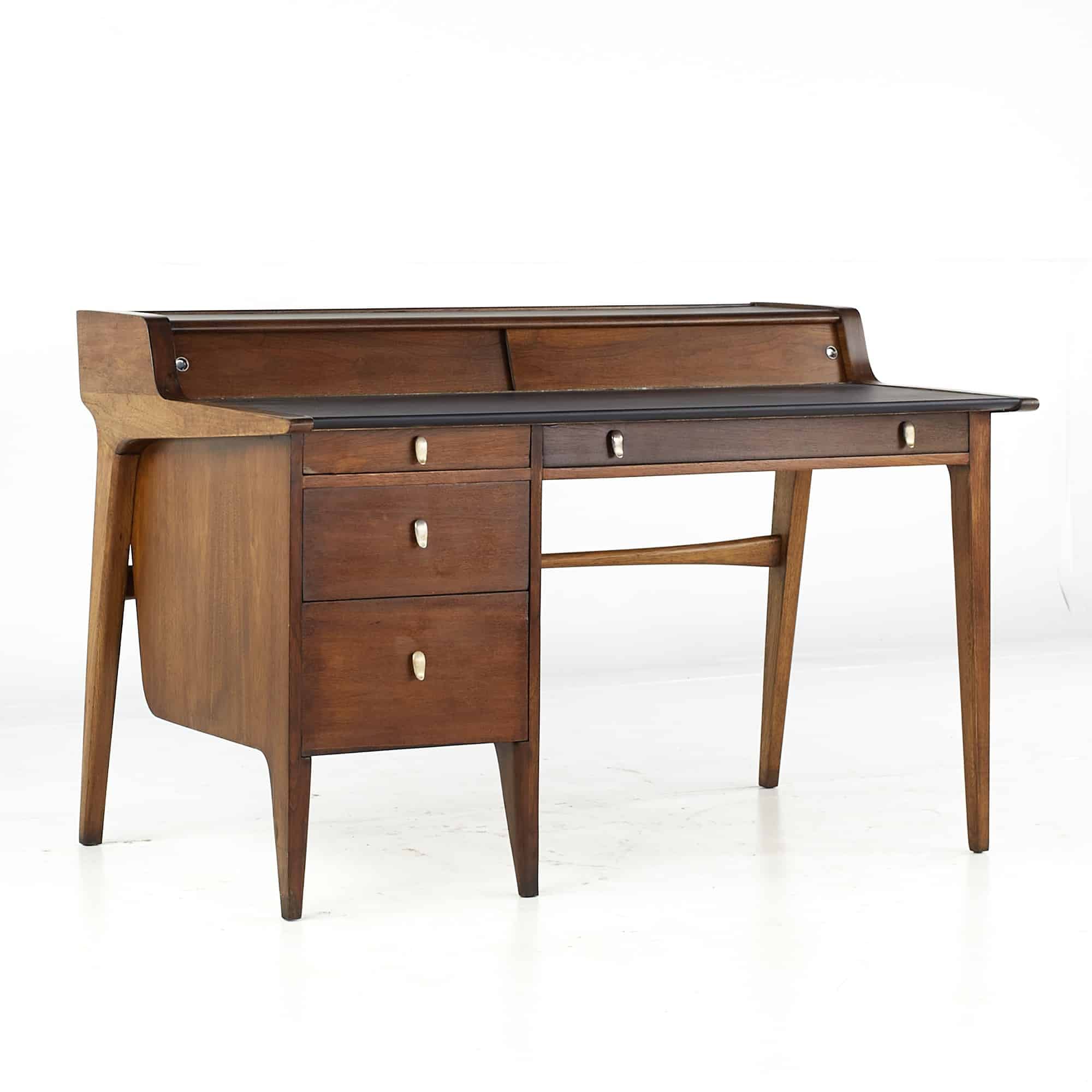 John Van Koert for Drexel Profile Mid Century Leather Top Walnut Desk