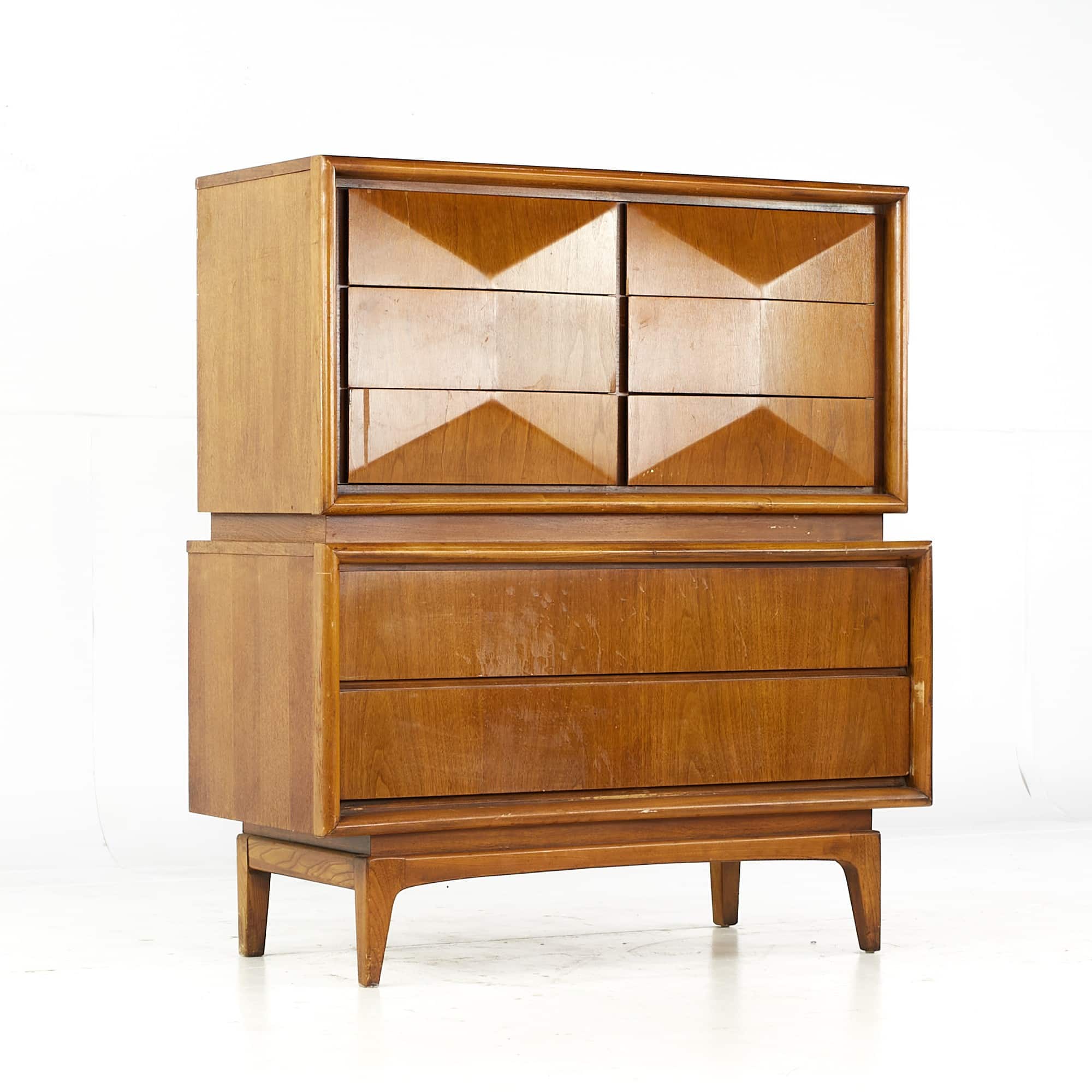 United Furniture Diamond Mid Century Walnut Highboy Dresser