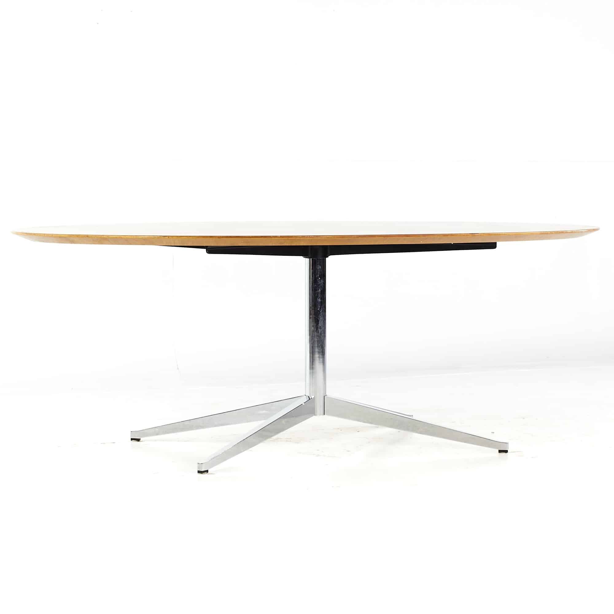Florence Knoll Mid Century Walnut and Steel Oval Dining Table