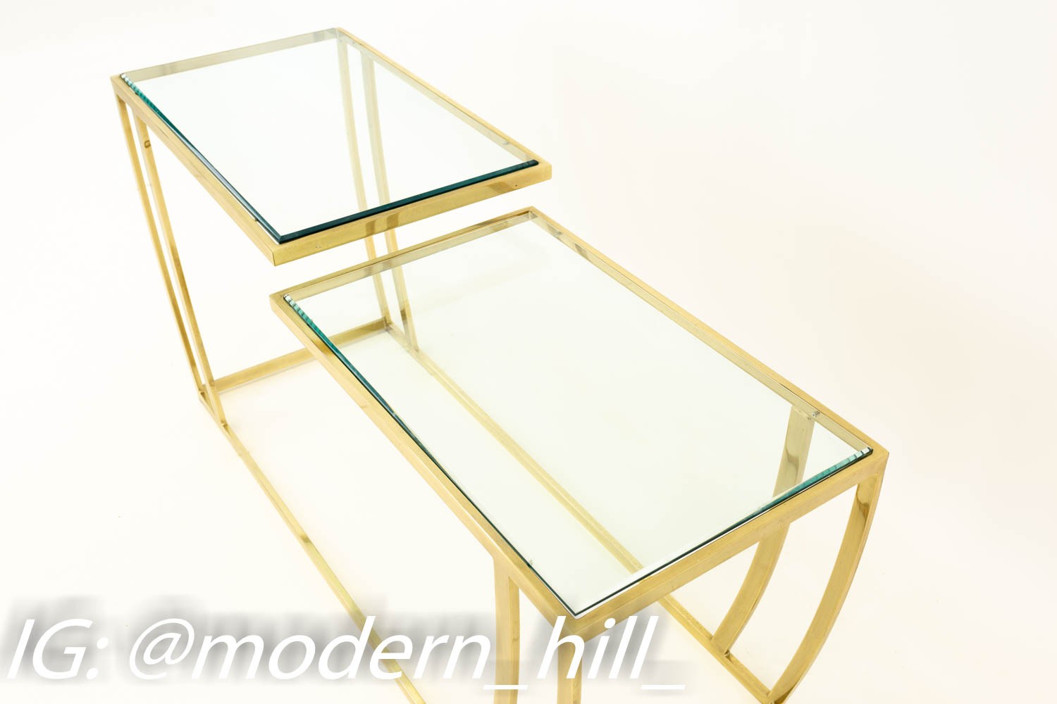 Leon Rosen for Pace Style Brass & Glass Mid Century Bi-level Console