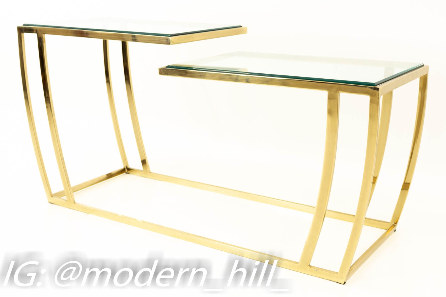 Leon Rosen for Pace Style Brass & Glass Mid Century Bi-level Console