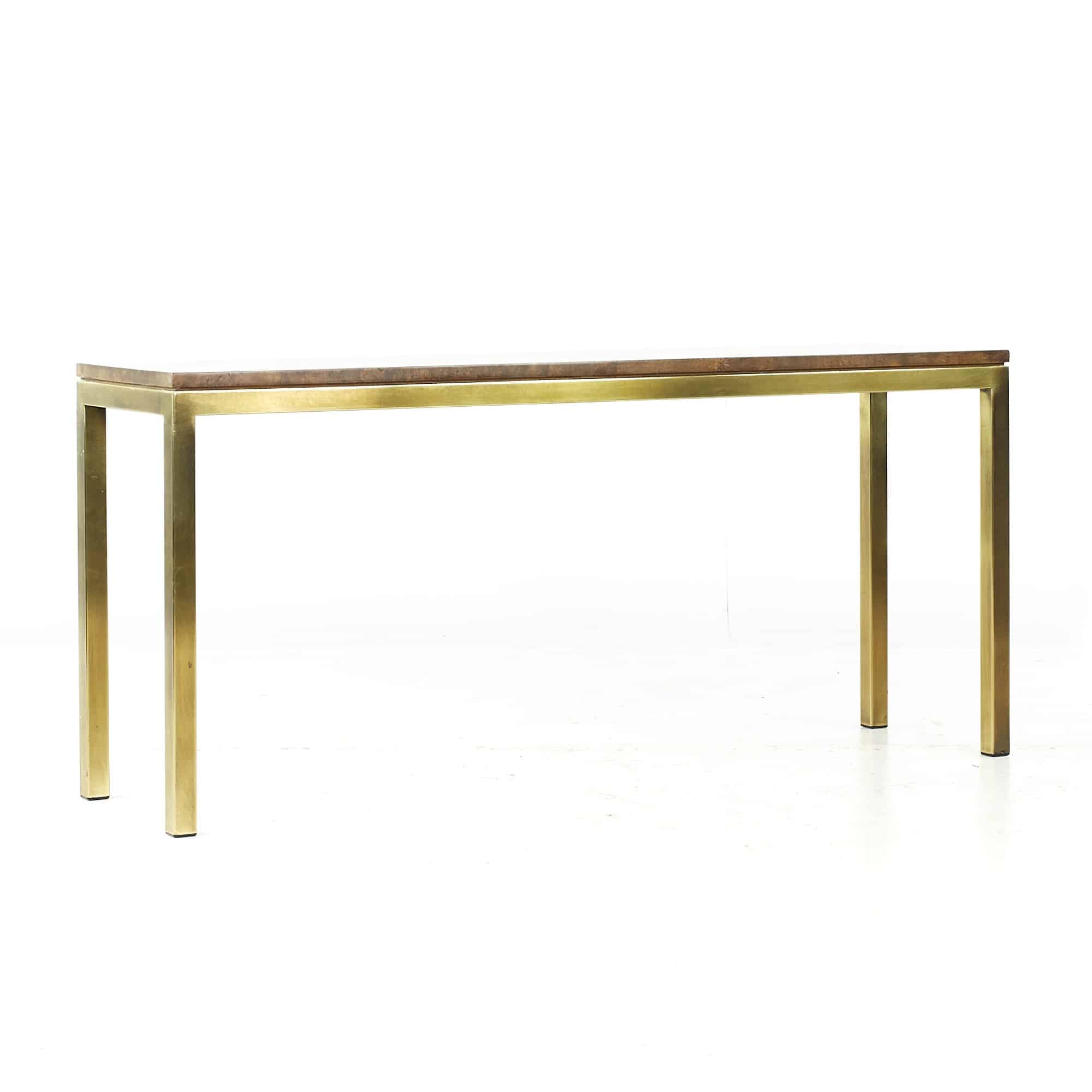 Tomlinson Mid Century Burlwood and Brass Console Table