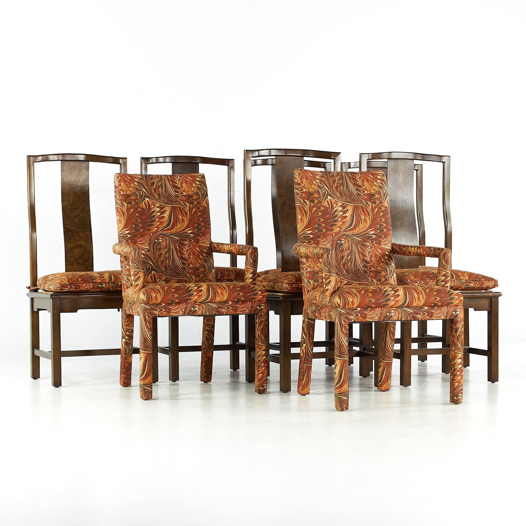 Tomlinson Mid Century Walnut and Burlwood Dining Chairs - Set of 8