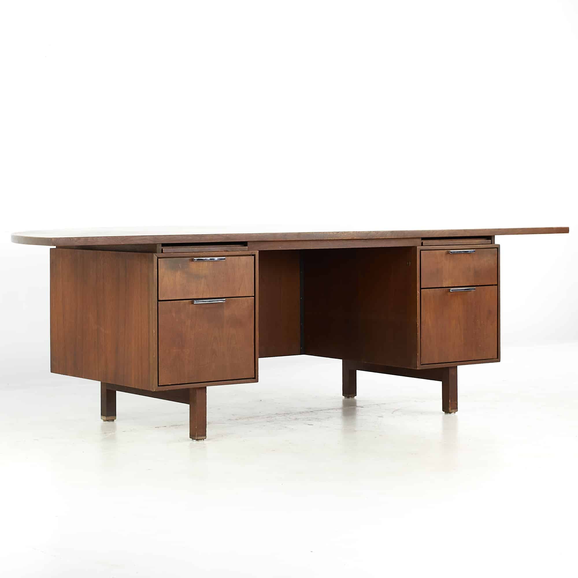 Jens Risom Style Mid Century Half Circle Walnut Executive Desk