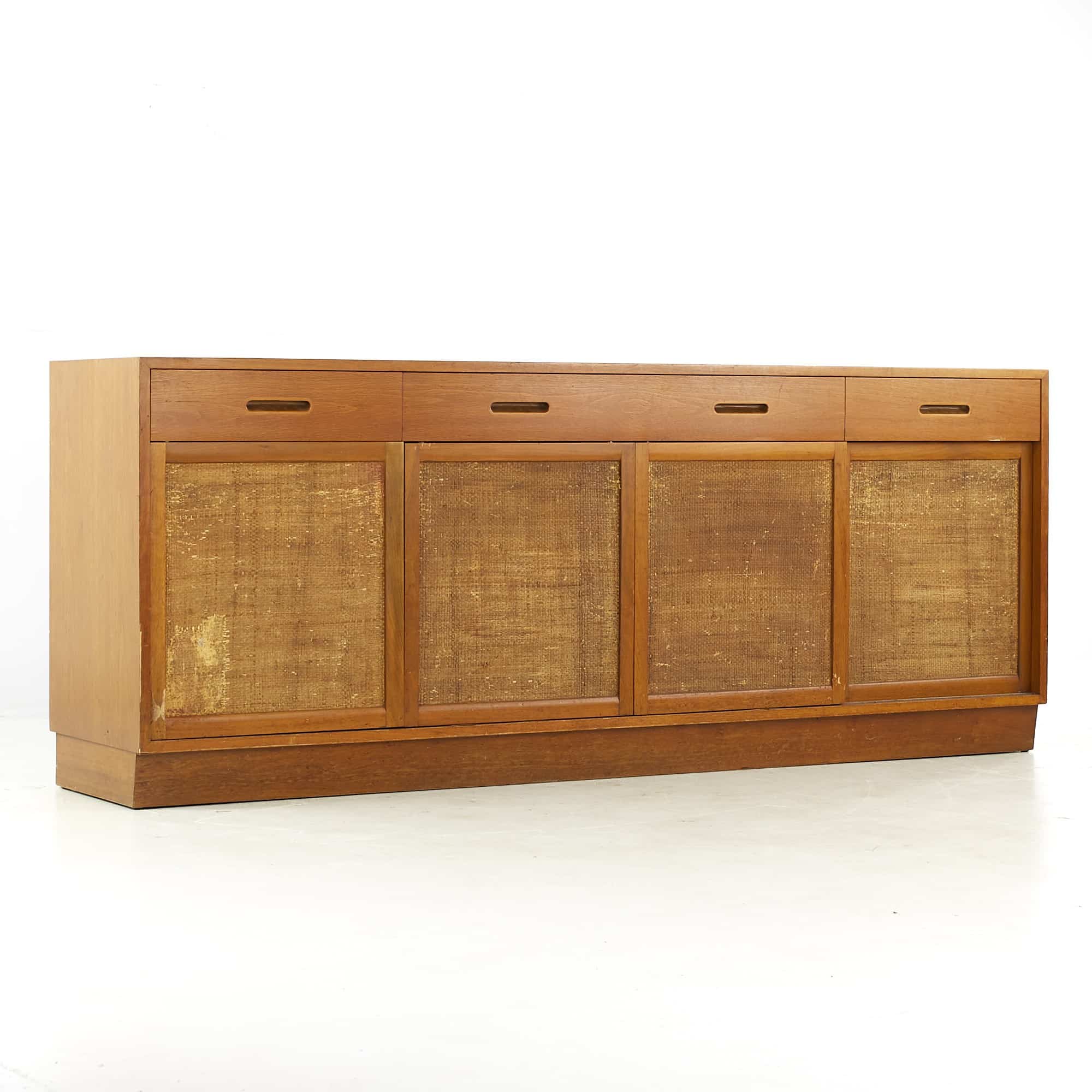 Edward Wormley for Dunbar Mid Century Bleached Mahogany and Cane Front Credenza