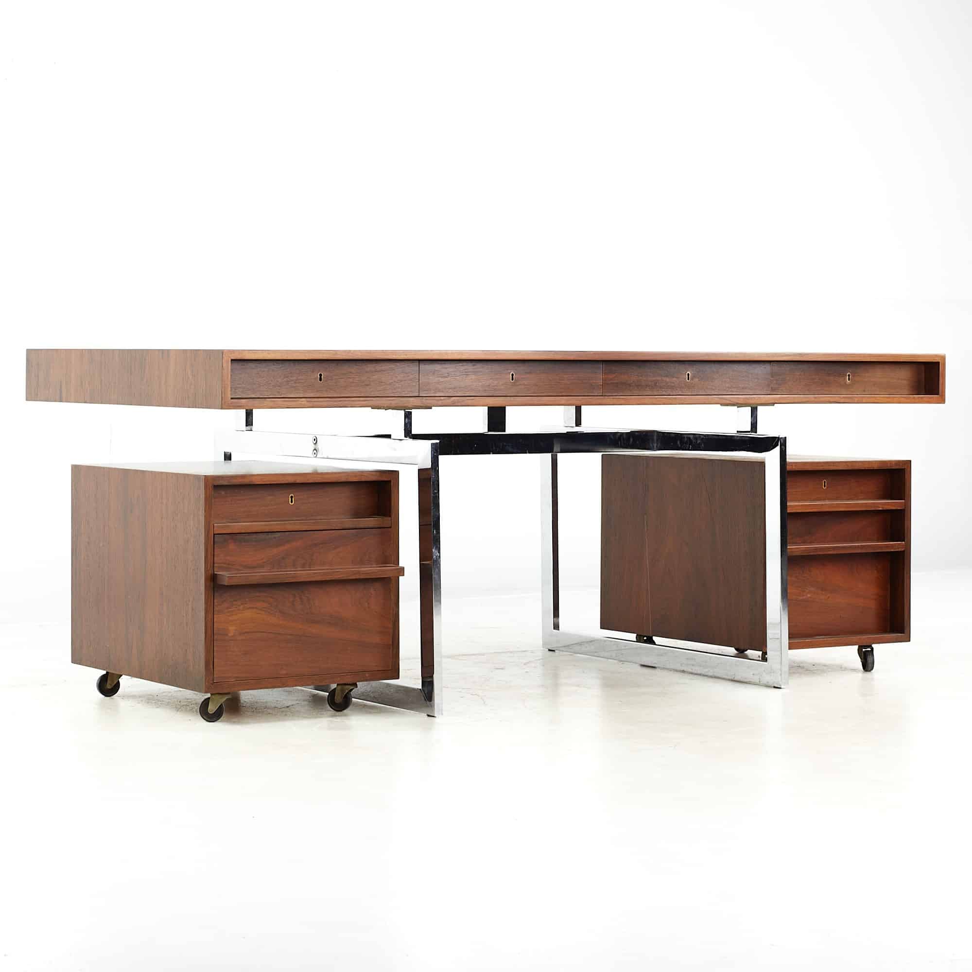 Bodil Kjaer for  E. Pedersen & Son Mid Century Brazilian Rosewood and Chrome Desk