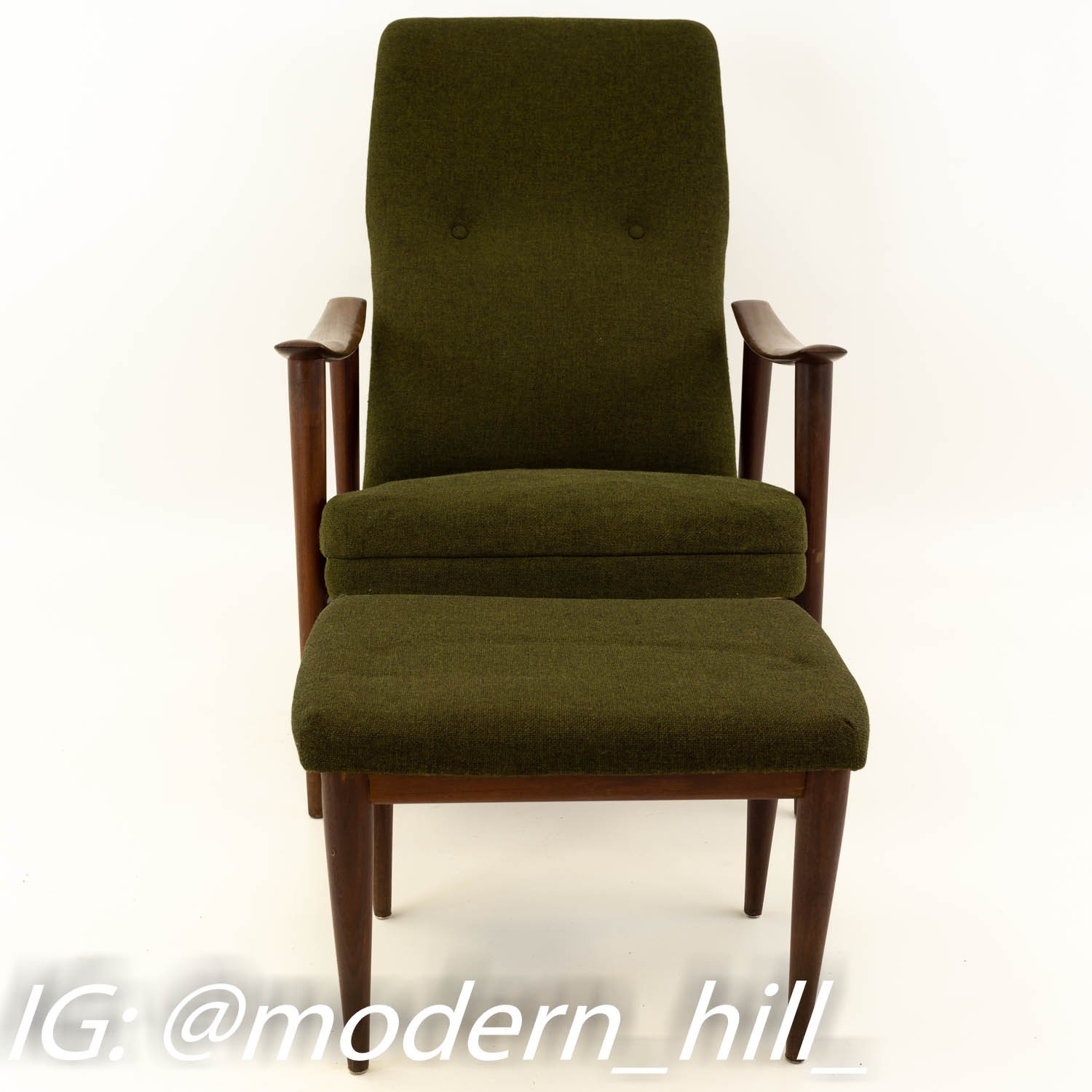 Westnofa Danish Mid Century Reclining Green Wool Lounge Chair
