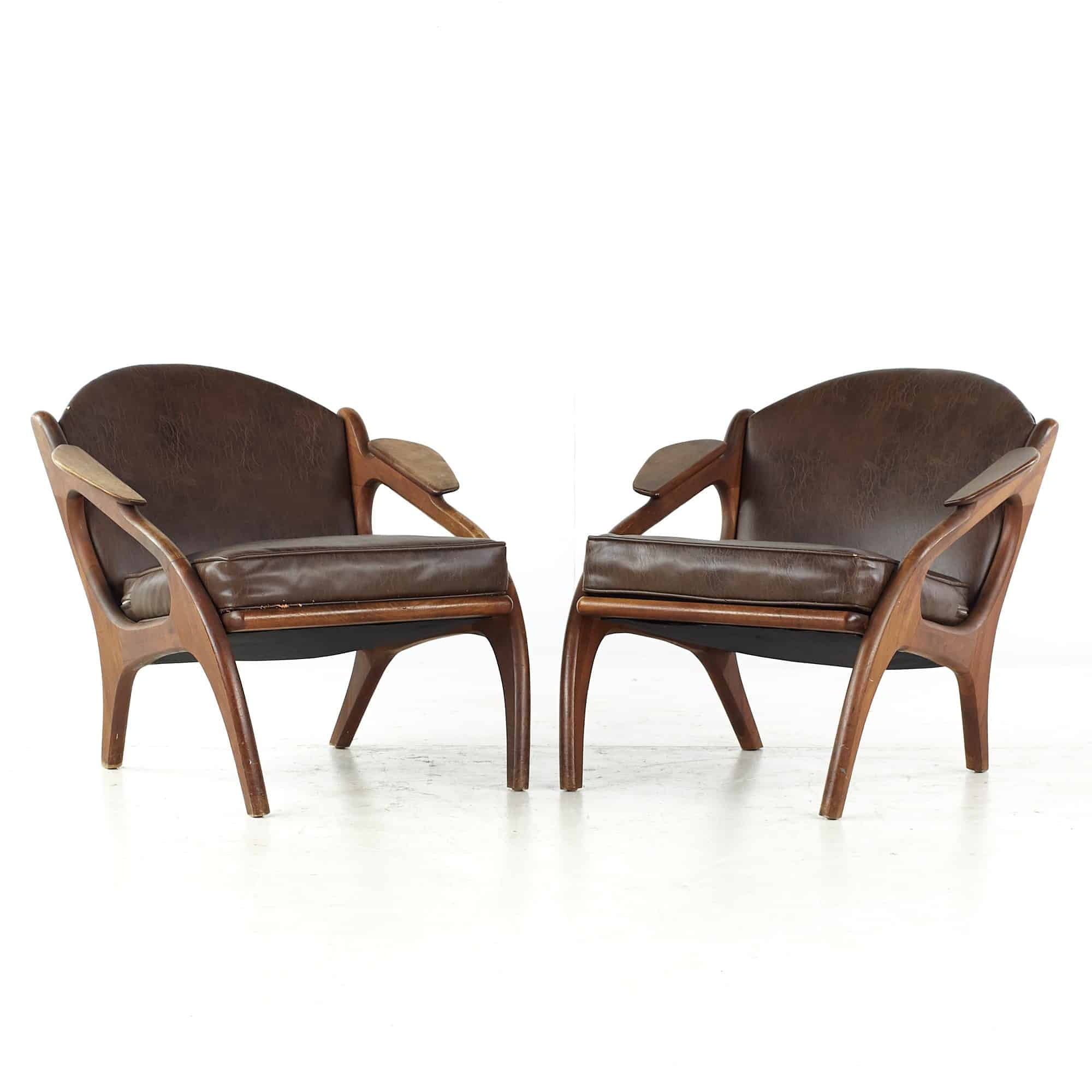 Adrian Pearsall Mid Century 2249-c Walnut Lounge Chairs - Pair