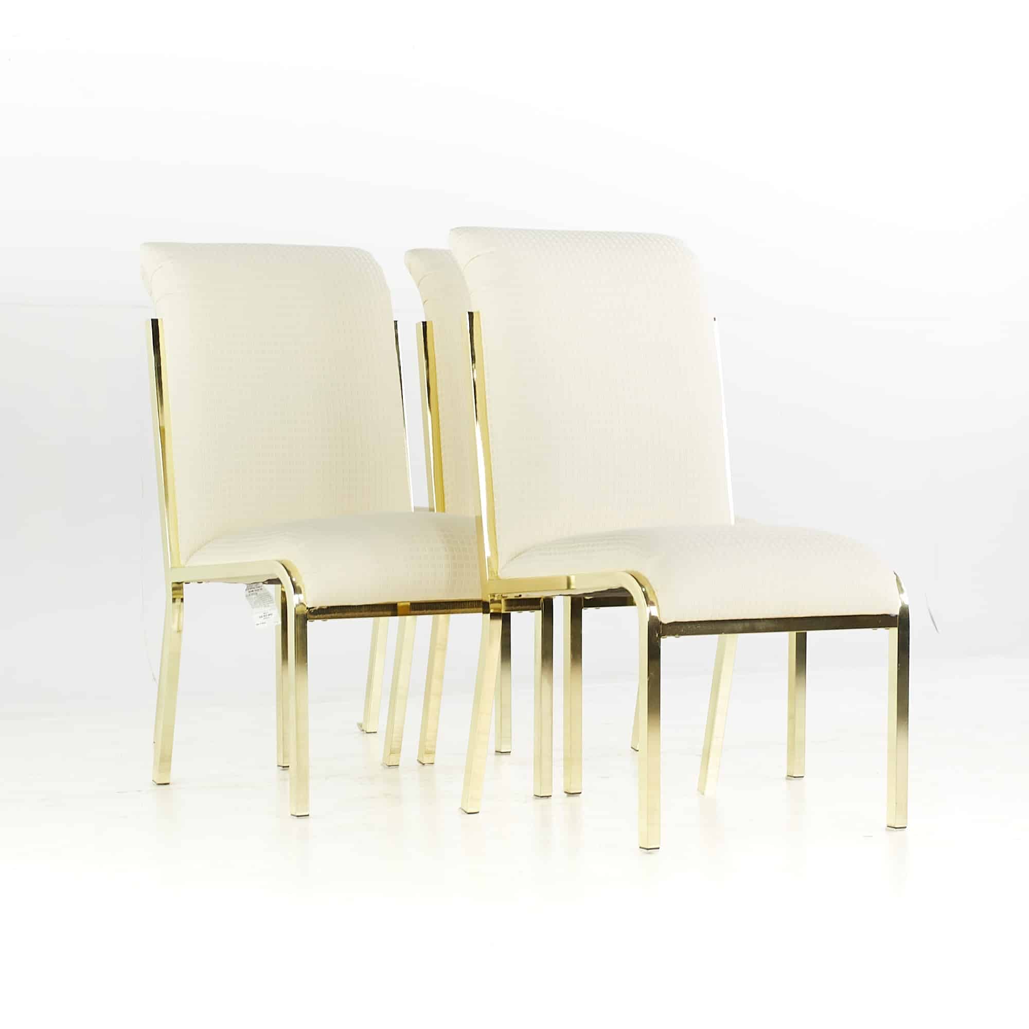 Milo Baughman Style Mid Century Brass Dining Chairs - Set of 4