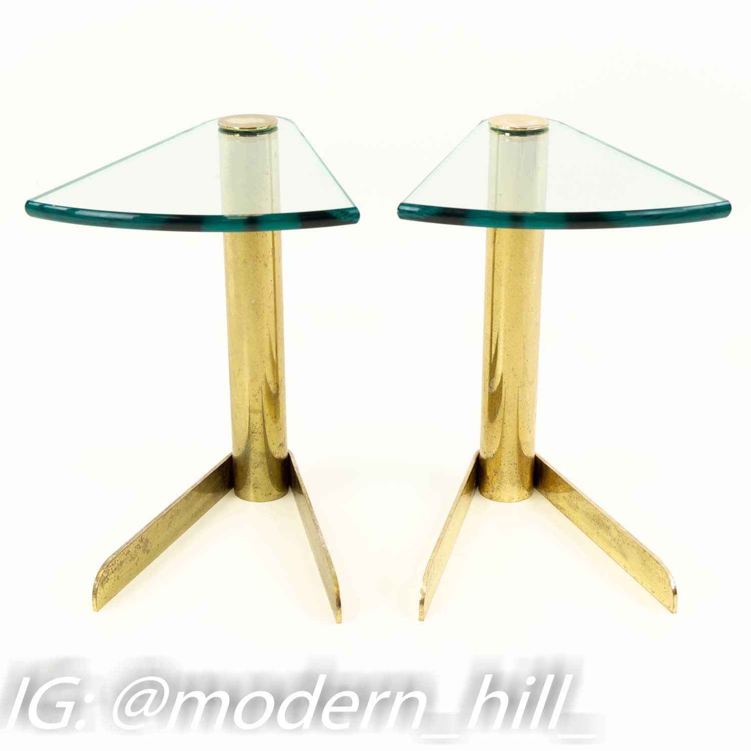 Pair of Pace Mid Century Brass & Glass Occasional Side End Tables