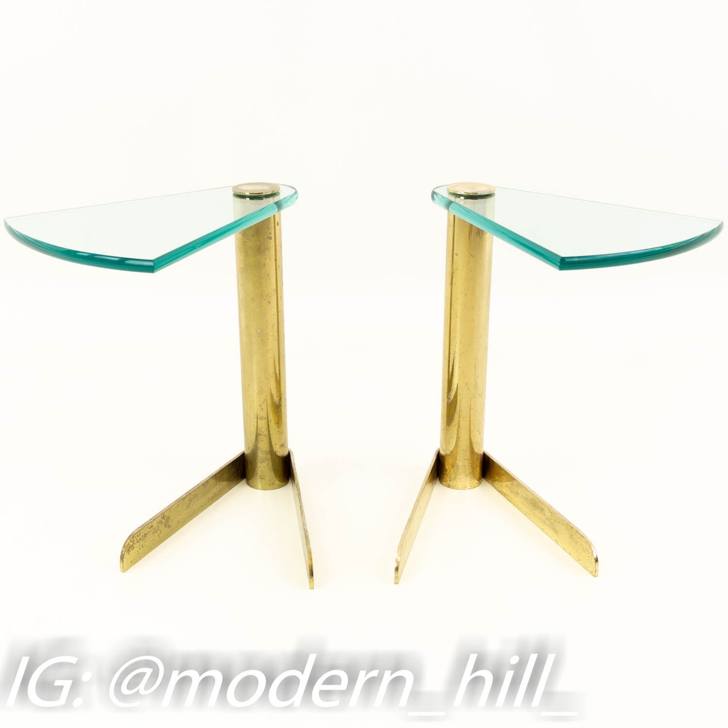 Pair of Pace Mid Century Brass & Glass Occasional Side End Tables