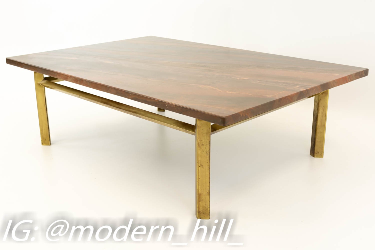Milo Baughman Style Mid Century Brass and Marble Coffee Table