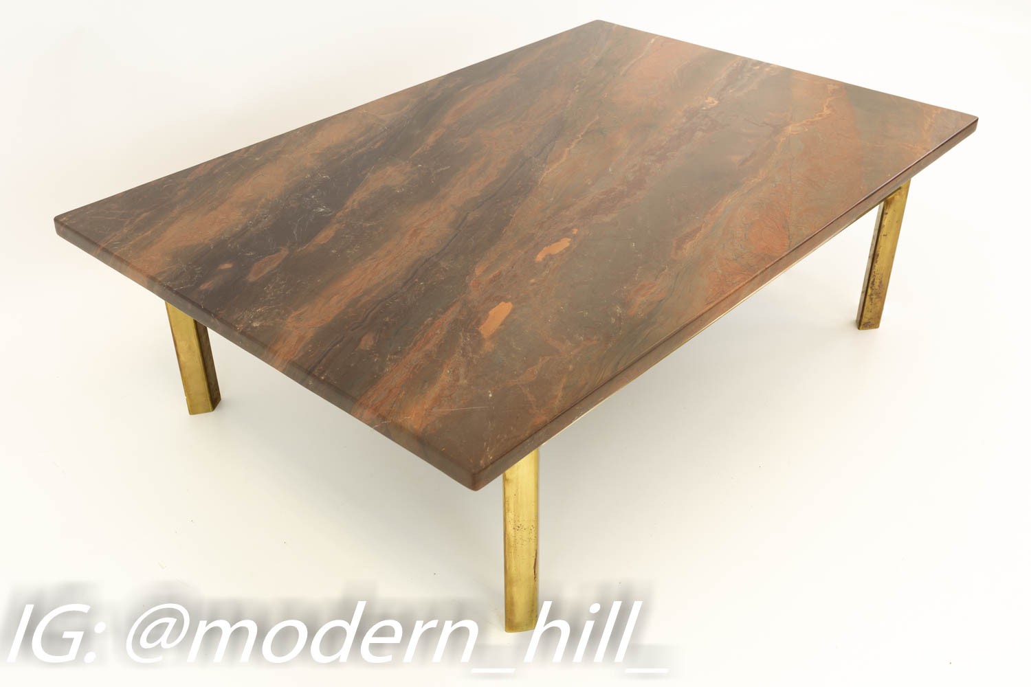 Milo Baughman Style Mid Century Brass and Marble Coffee Table