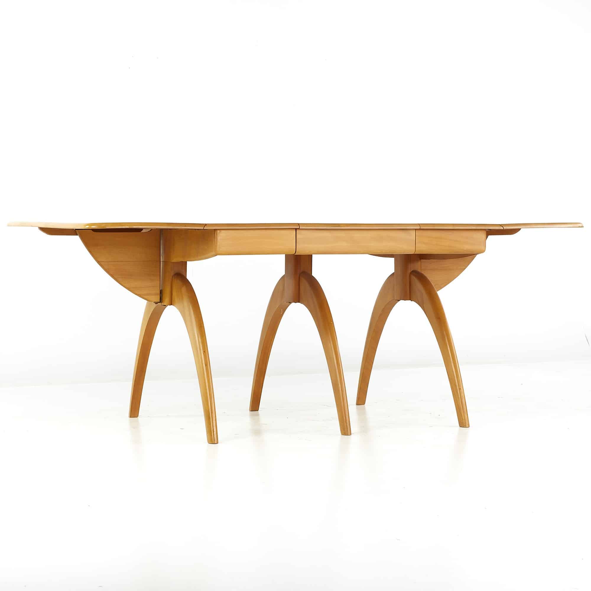 Heywood Wakefield Mid Century Wheat Wishbone Dining Table with 2 Leaves