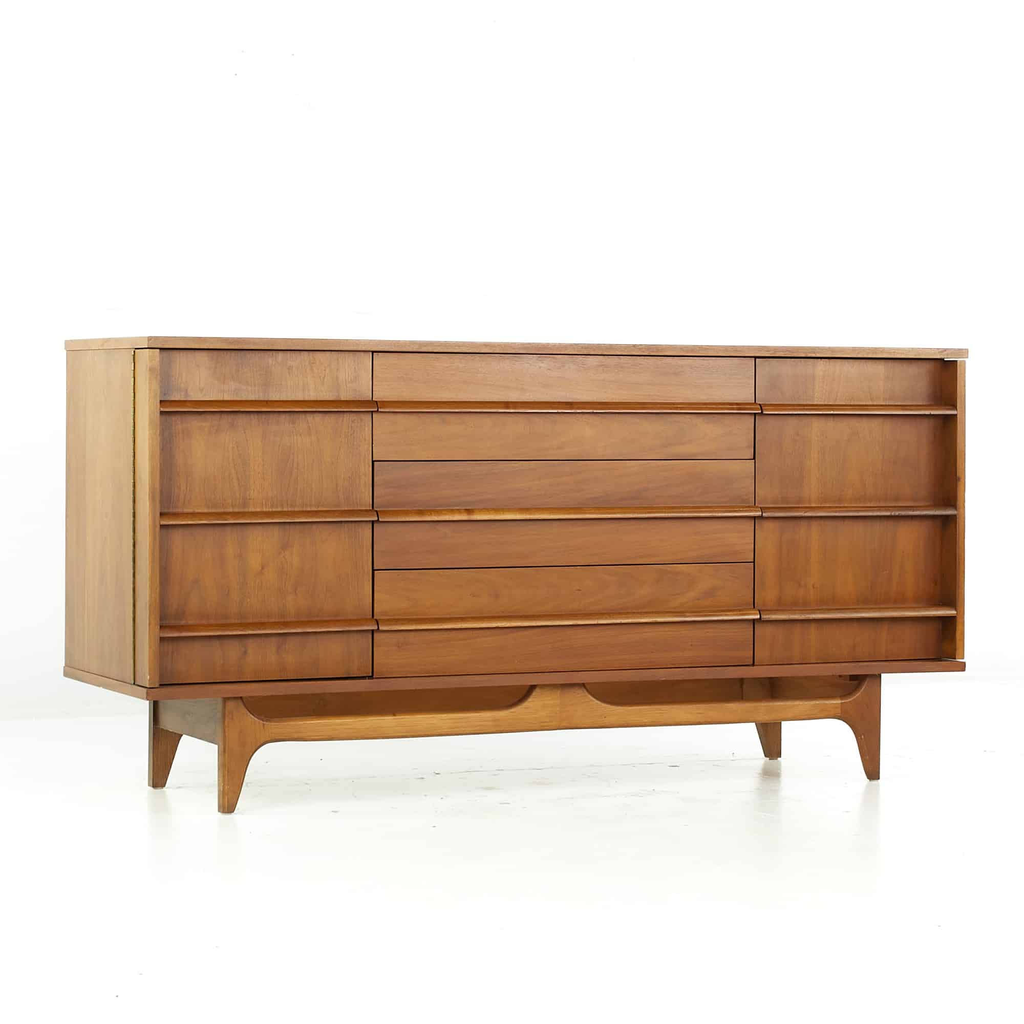 Young Manufacturing Mid Century Curved Walnut Front Credenza
