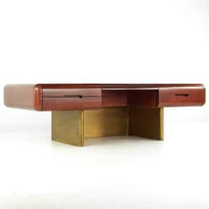 M.F. Harty for Stow Davis Tomorrow Mid Century Brass and Walnut Floating Pedestal Executive Desk