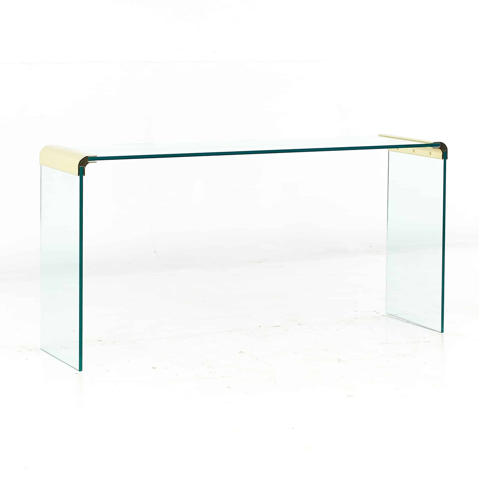 Leon Rosen for Pace Mid Century Brass and Glass Sofa Console Table