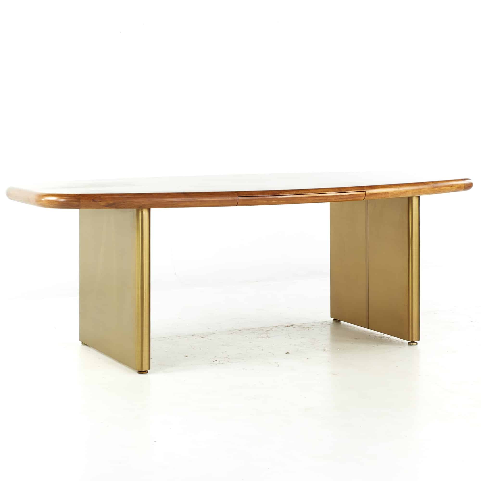 Leon Rosen for Pace Style Mid Century Brass and Burlwood Desk