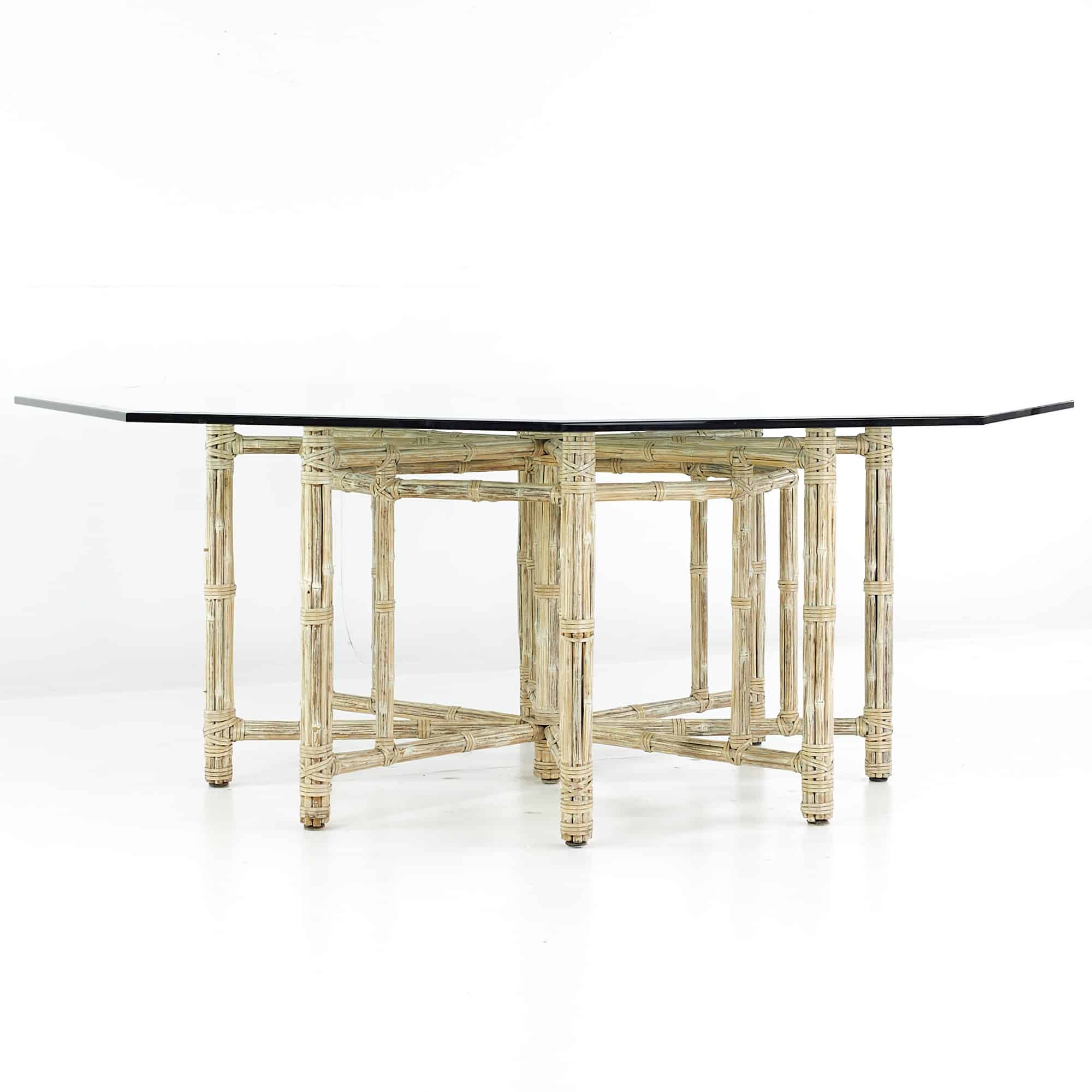 Mcguire for Baker Furniture Mid Century Bamboo and Glass Hexagonal Dining Table