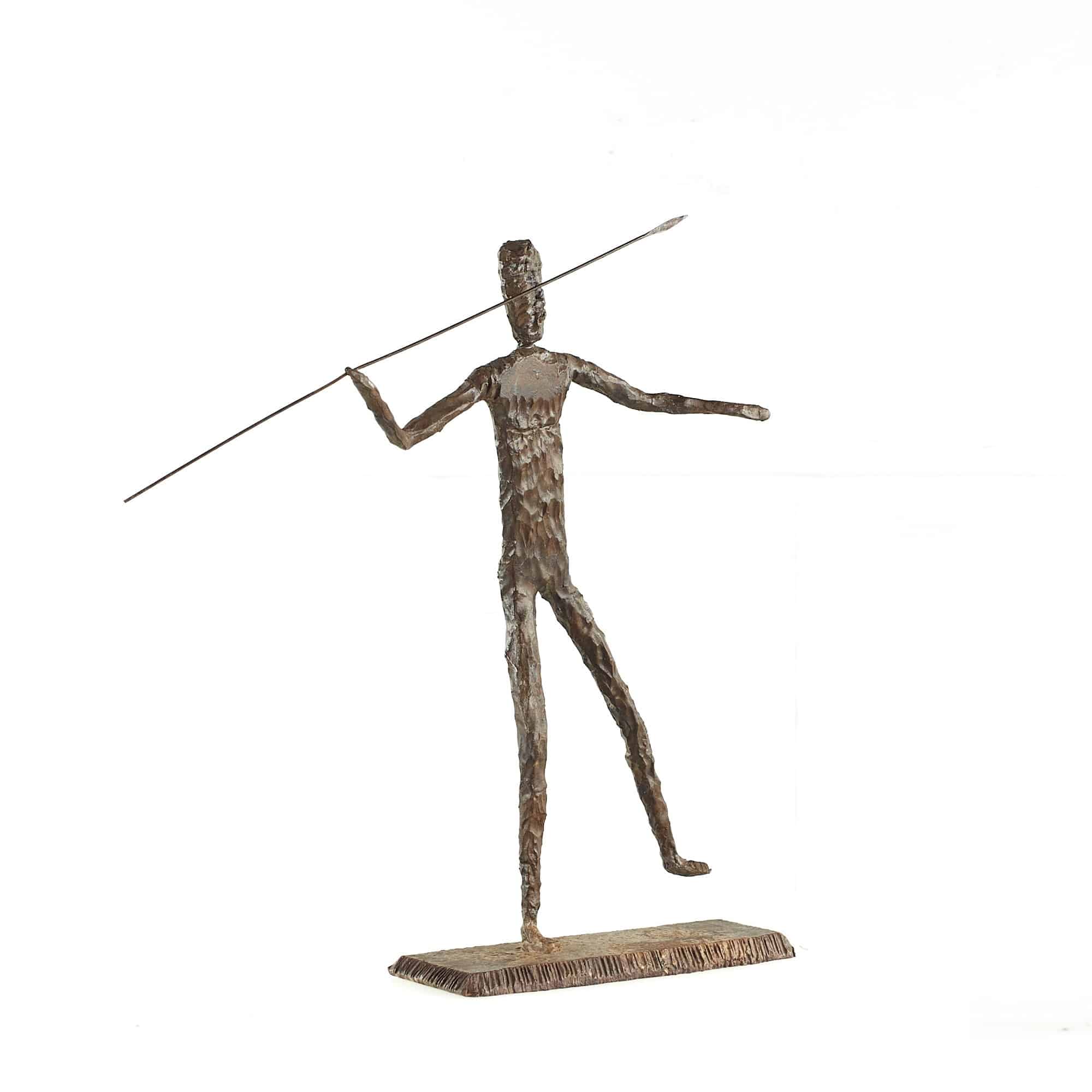 Brutalist Mid Century Man Throwing Spear Steel Sculpture
