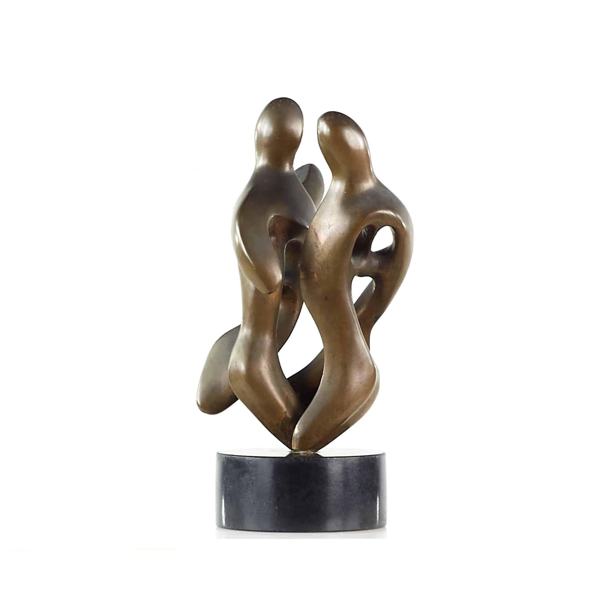 T Mckinney Mid Century 1973 Bronze Abstract Figures Sculpture with Black Marble Base