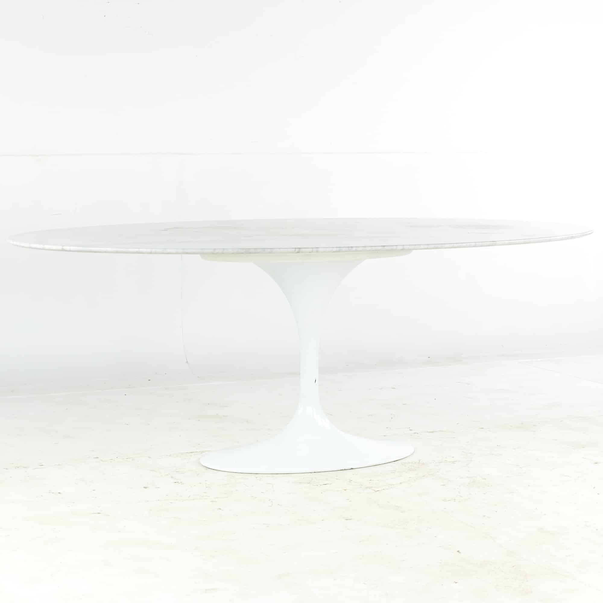 Saarinen Style Mid Century Oval Marble Tulip Dining Table