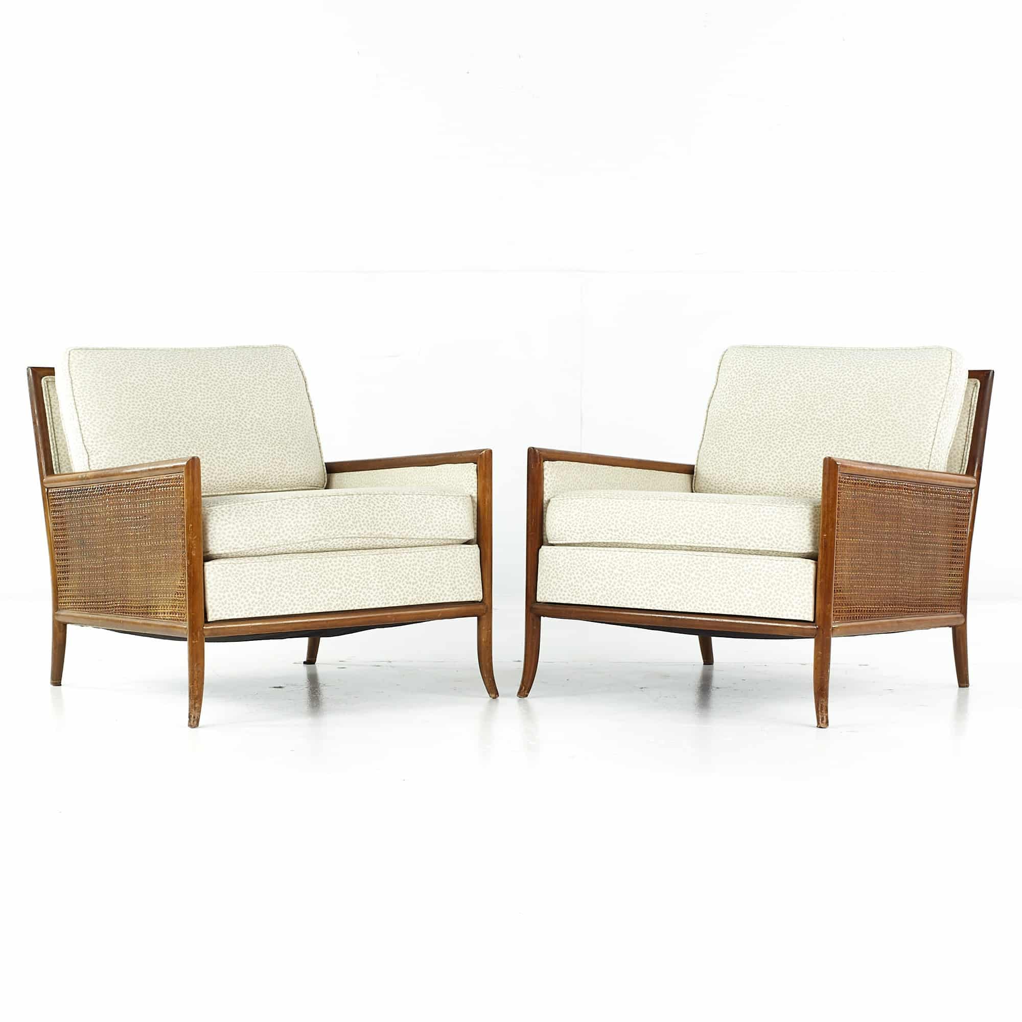 T.h. Robsjohn Gibbings Mid Century Cane Sided Lounge Chairs - Pair