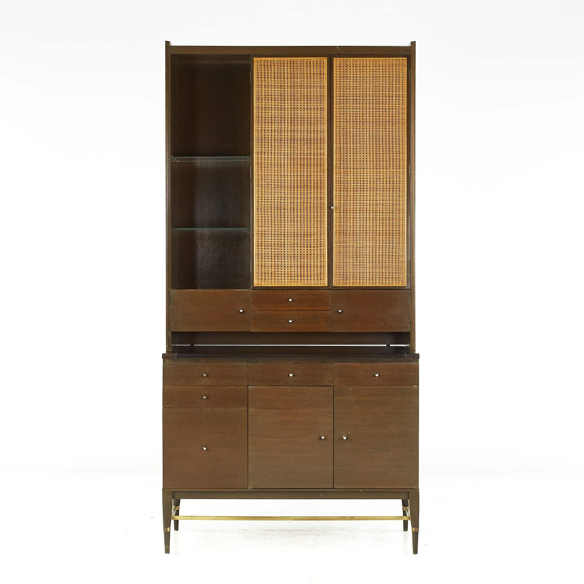 Paul Mccobb Connoisseur Collection Mid Century Mahogany and Cane Bar Cabinet