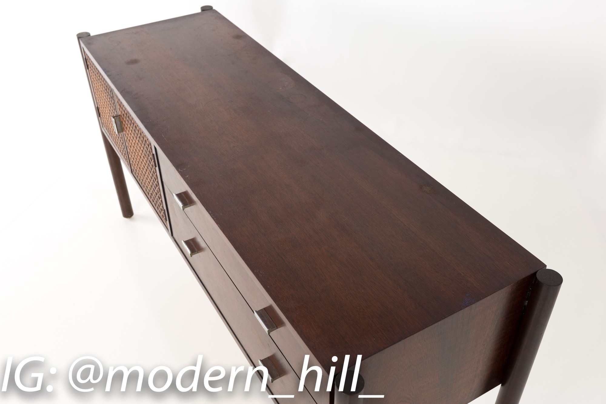 Founders Style Mid Century Walnut and Cane Console Credenza
