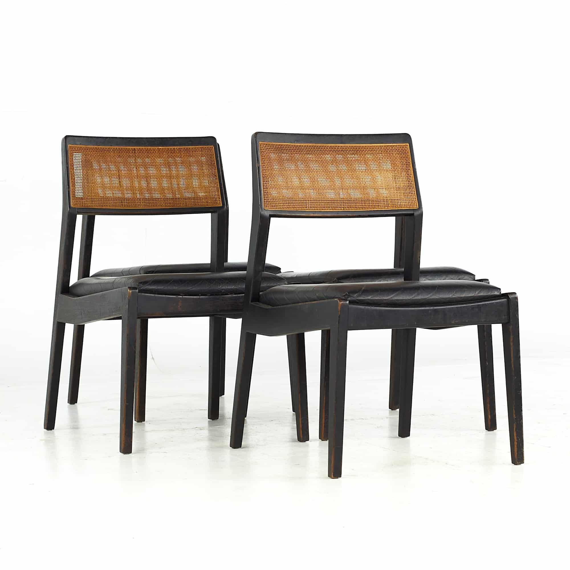 Jens Risom Mid Century Ebonized Walnut and Cane "playboy" Dining Chairs - Set of 4