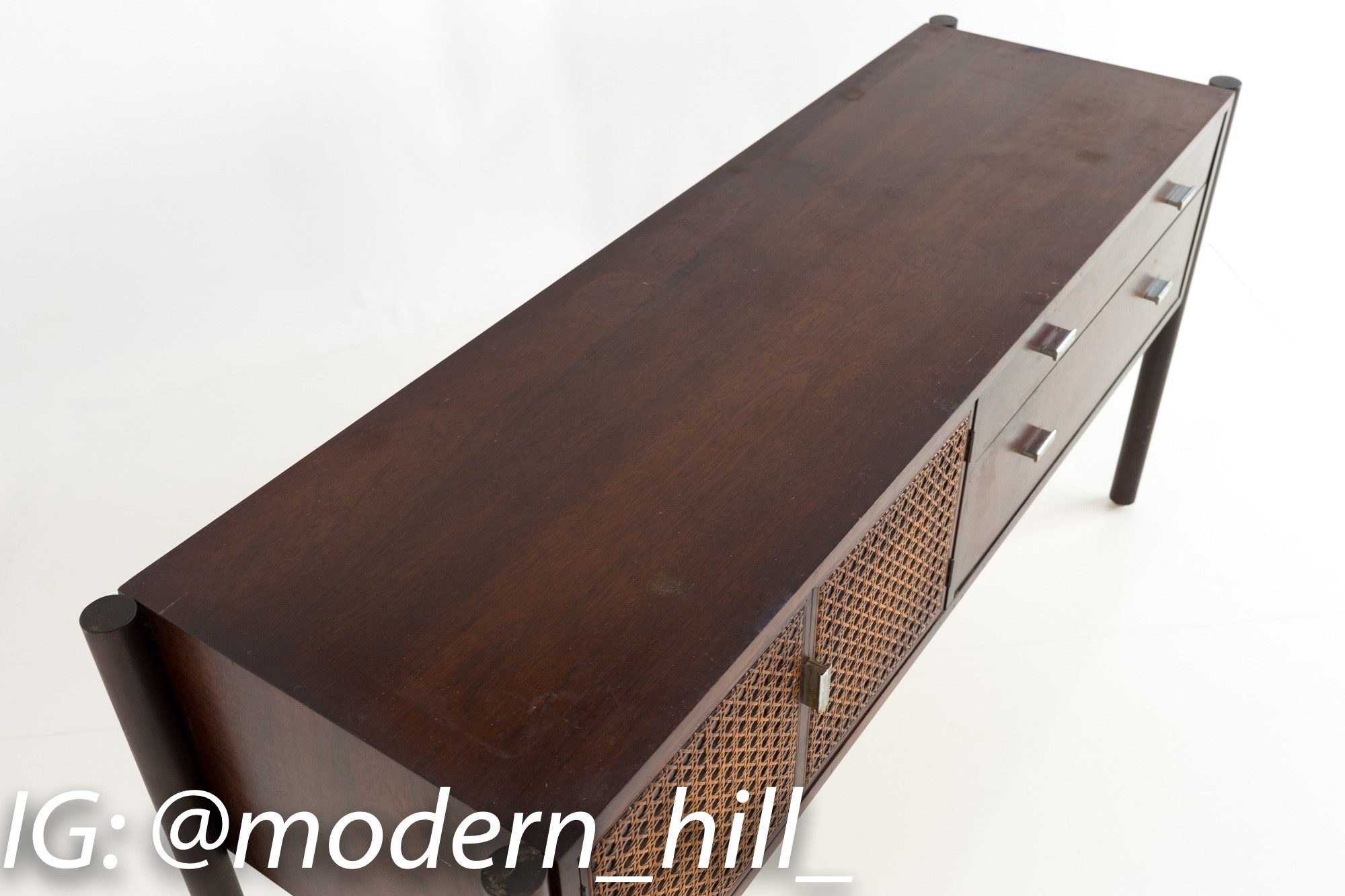 Founders Style Mid Century Walnut and Cane Console Credenza