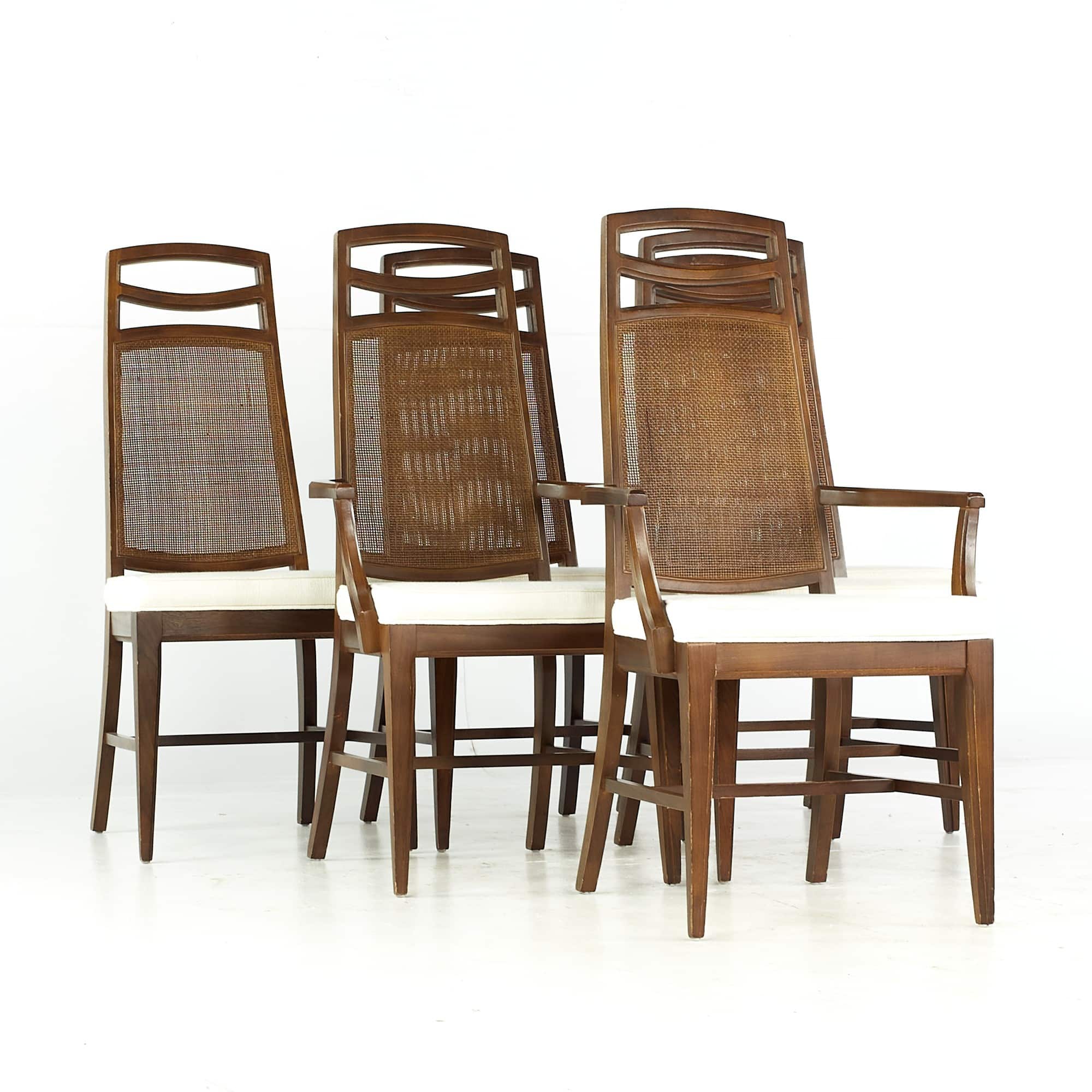 United Mid Century Walnut and Cane Dining Chairs - Set of 6