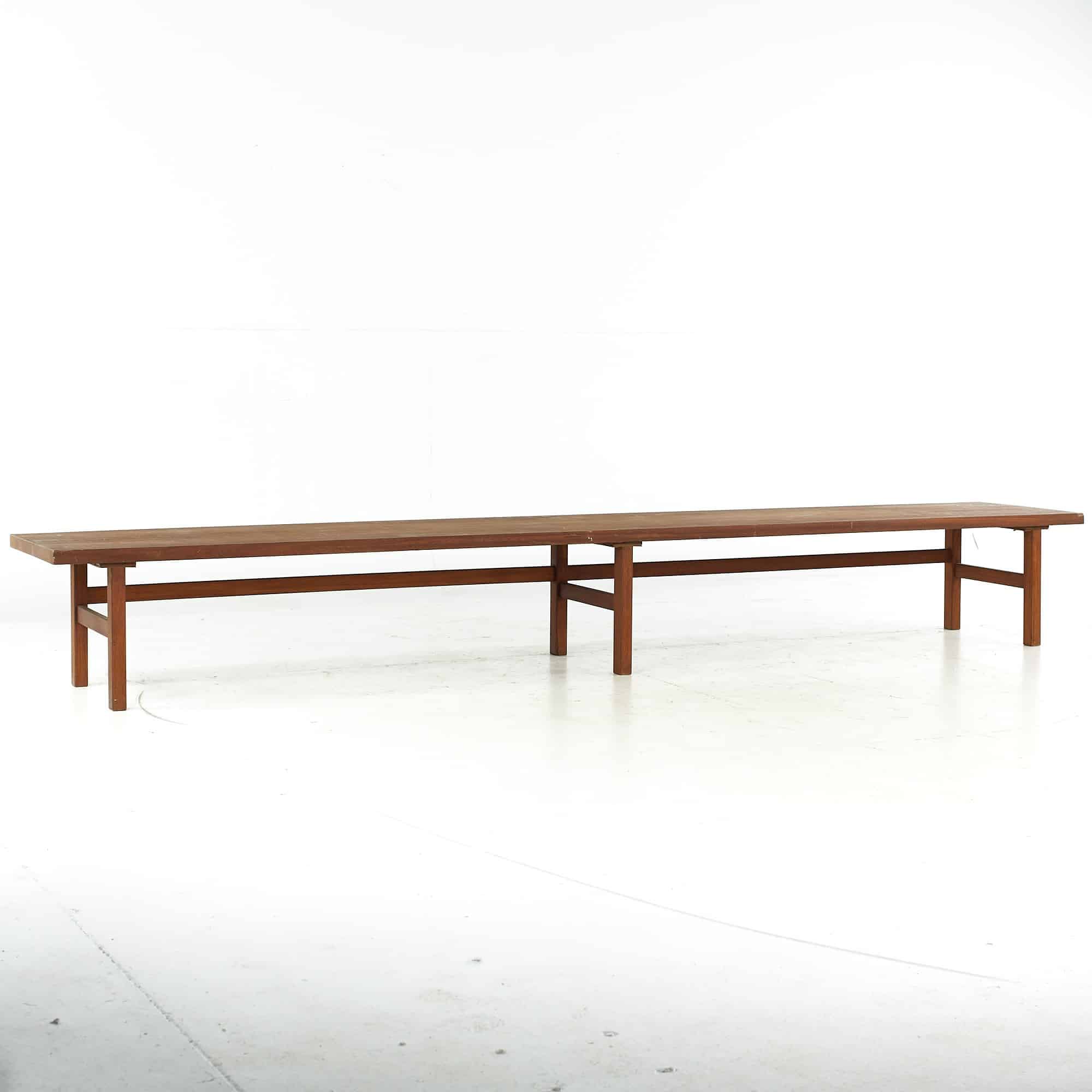Jens Risom Style Mid Century Long Walnut Bench