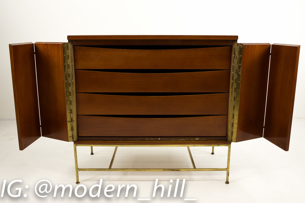Paul Mccobb for Calvin Walnut and Brass Base Mid-century Modern Sideboard