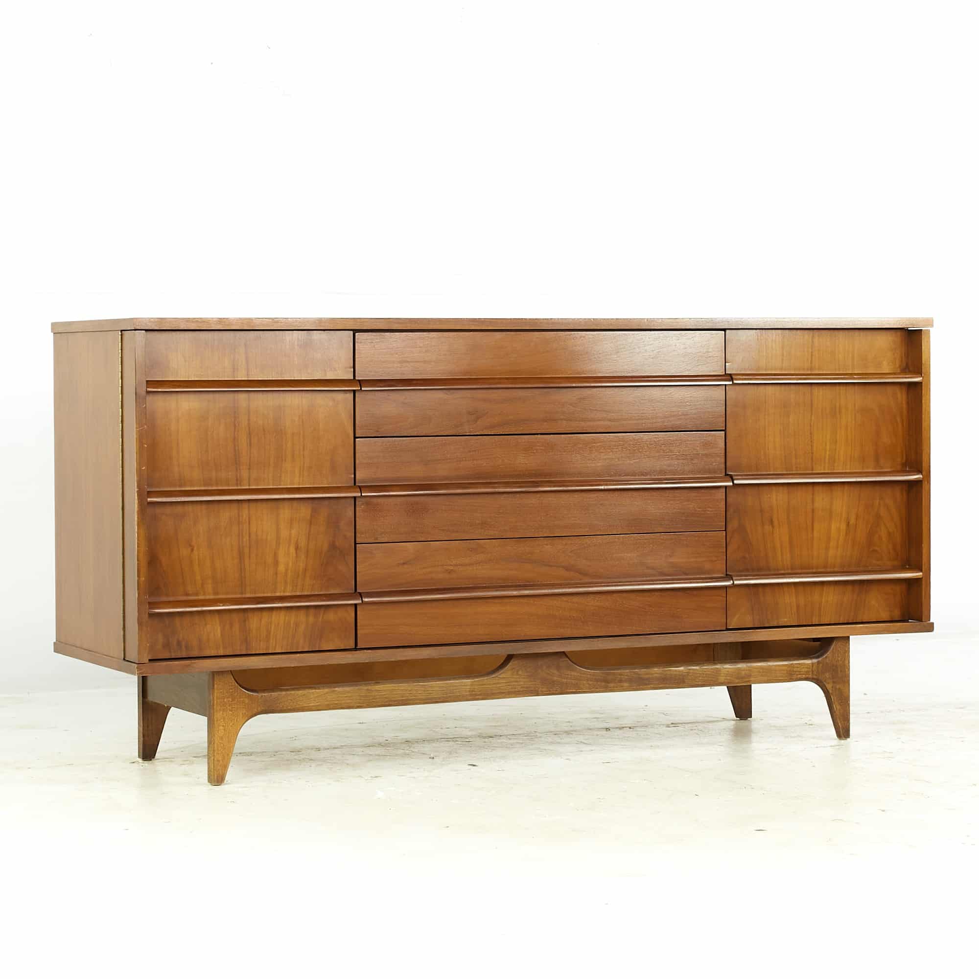 Young Manufacturing Mid Century Curved Walnut Credenza
