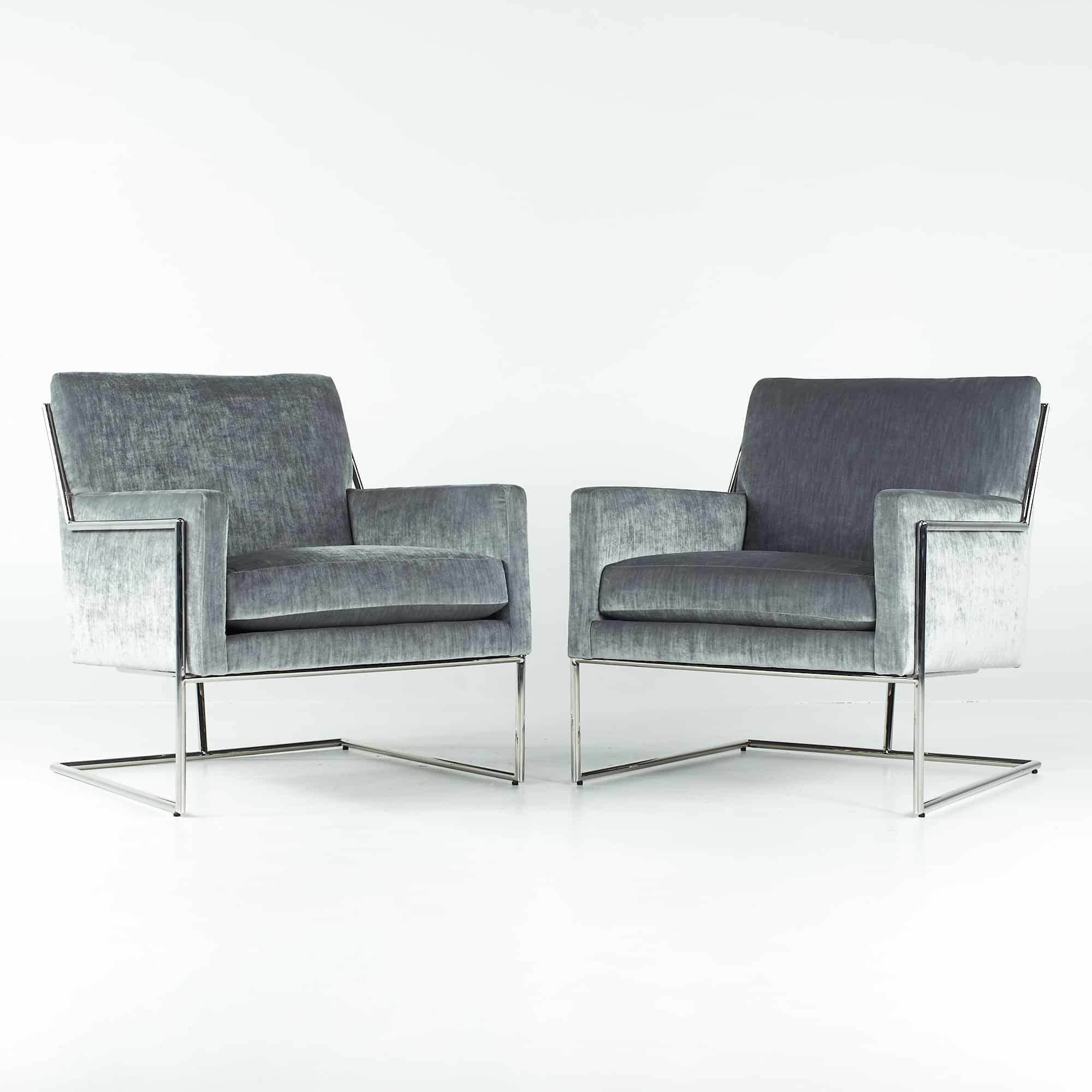 Thayer Coggin Mid Century Chrome Hi Wire Lounge Chairs - Pair