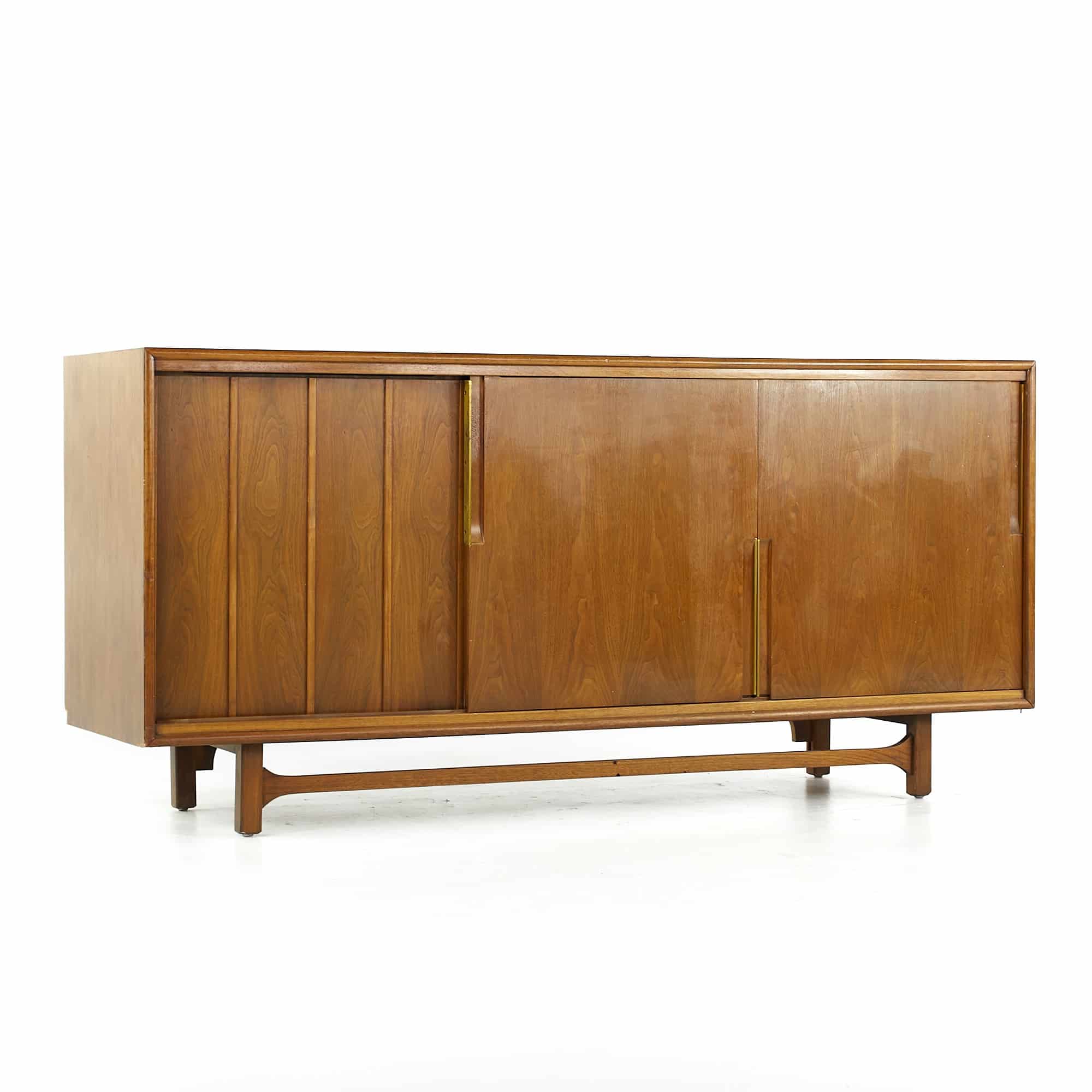 Cavalier Furniture Mid Century Brass and Walnut Lowboy Dresser