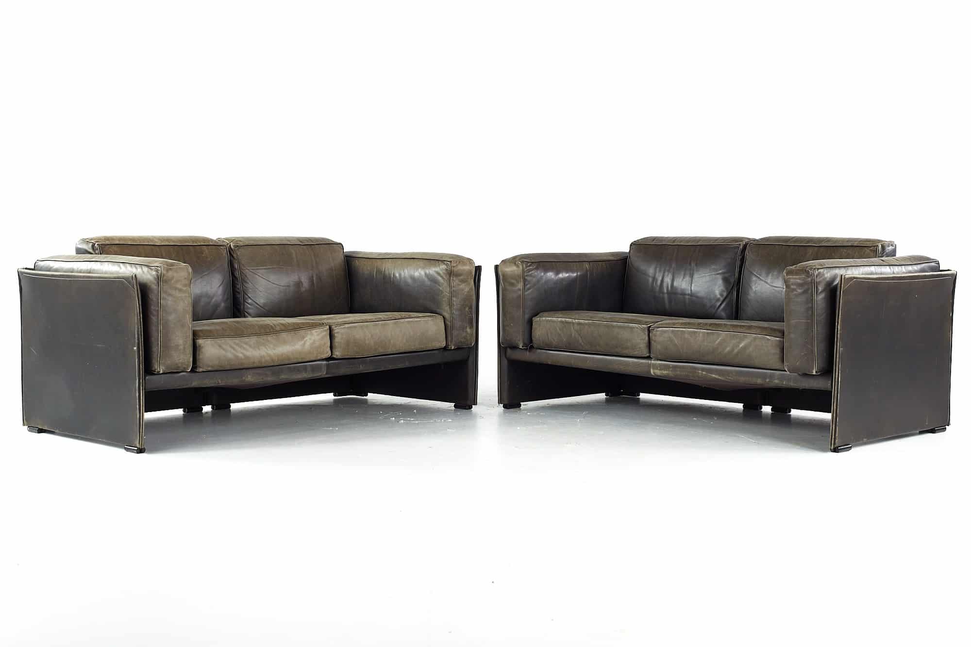 Afra and Tobia Scarpa for Cassina Mid Century Italian Leather Sofas - Pair