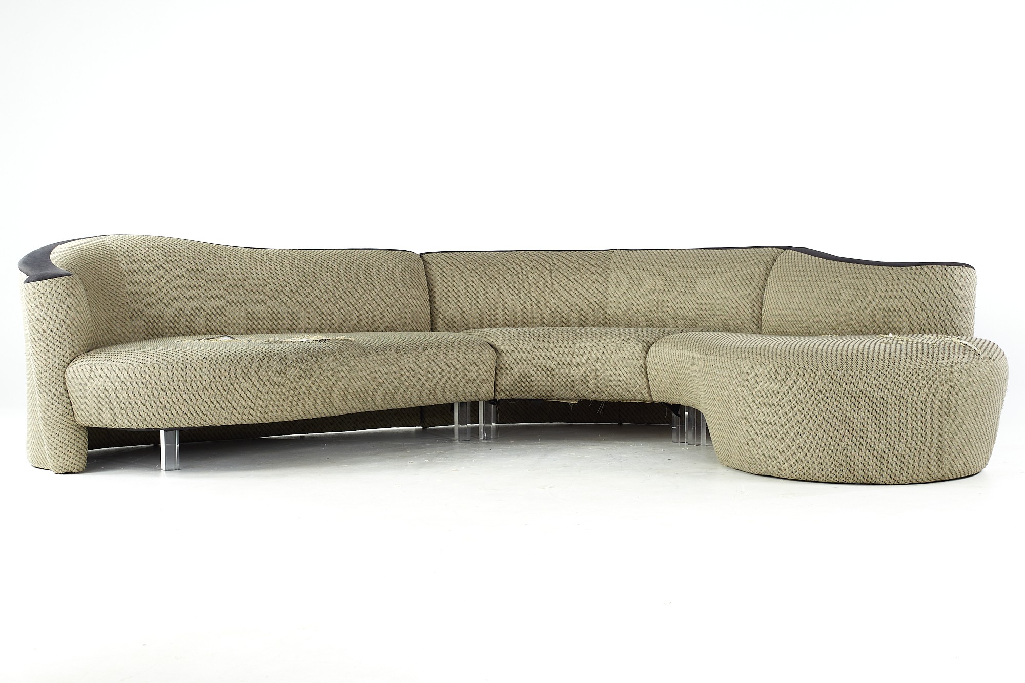 Vladimir Kagan Style Weiman Mid Century Serpentine Lucite Leg Sectional Sofa