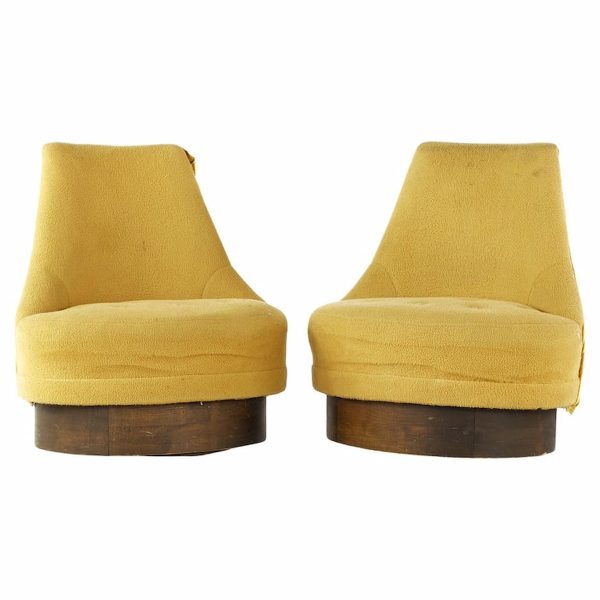 adrian pearsall for craft associates mid century walnut swivel chairs - pair